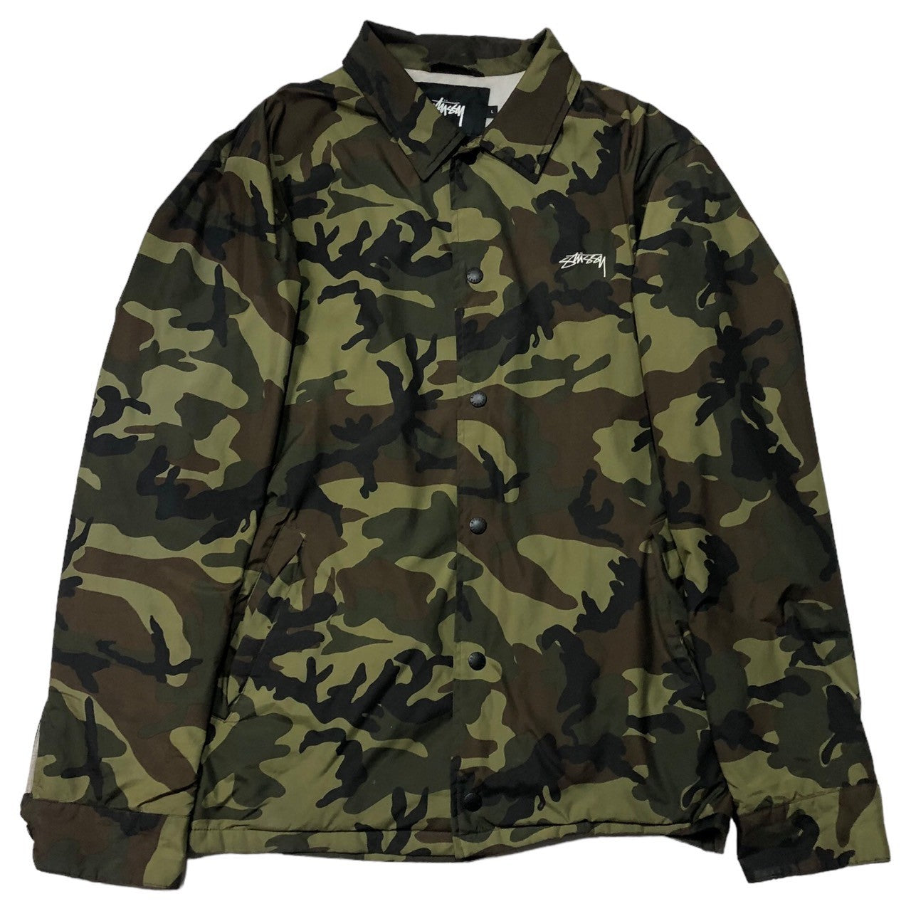 STUSSY(ステューシー) Stock logo camouflage coach jacket ストック ロゴ カモフラ コーチジャケット L カーキ
