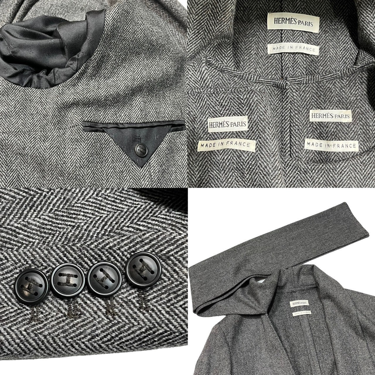 HERMES(エルメス) By margiela 3P Tweed stole jacket setup ツイード ストール ジャケット セットアップ マルジェラ期 36(M程度) ブラウン ノースリーブ ブラウス タイト ロング スカート テーラード ノーカラー ジャケット アーカイブ