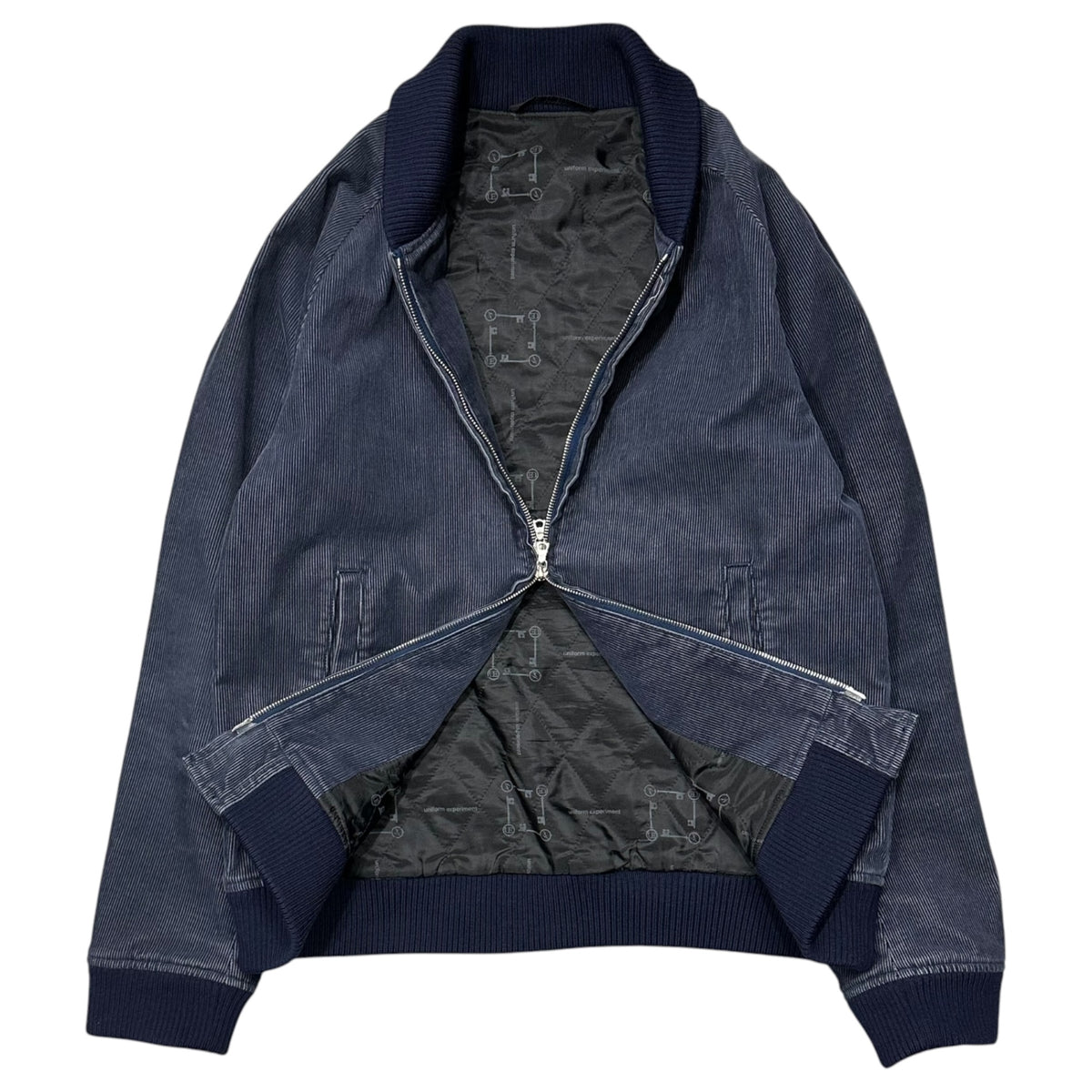 uniform experiment(ユニフォームエクスペリメント) 2012AW Shawl-Collar Back-Patch Corduroy Blouson ショール カラー バック ワッペン コーデュロイ ブルゾン UE-123027 3 ネイビー
