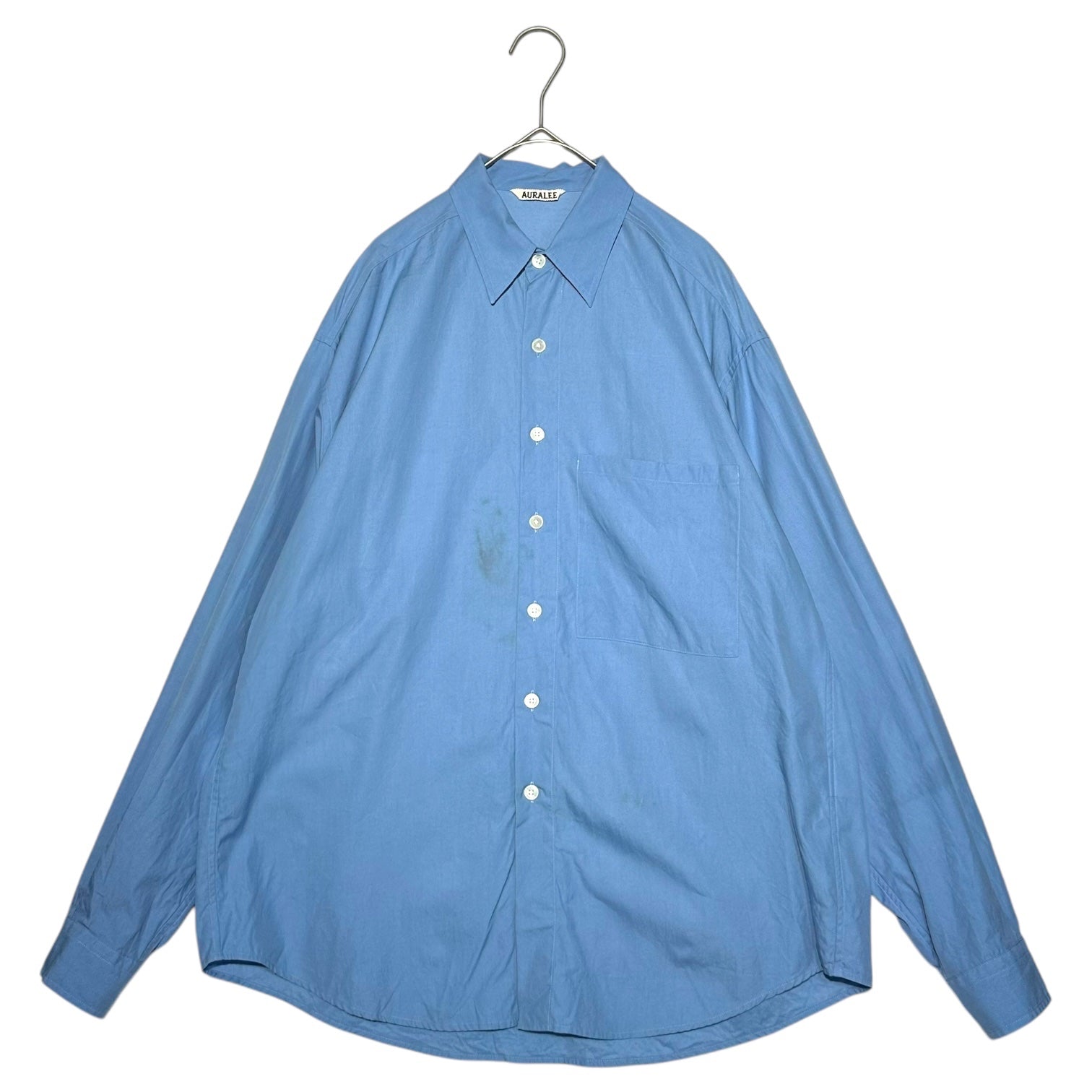 AURALEE(オーラリー) 24AW WASHED FINX TWILL BIG SHIRT ウォッシュド フィンクス ツイル ビッグ シャツ A24AS02TN 3(メンズS程度) ブルー 汚れ、左胸お直し跡有
