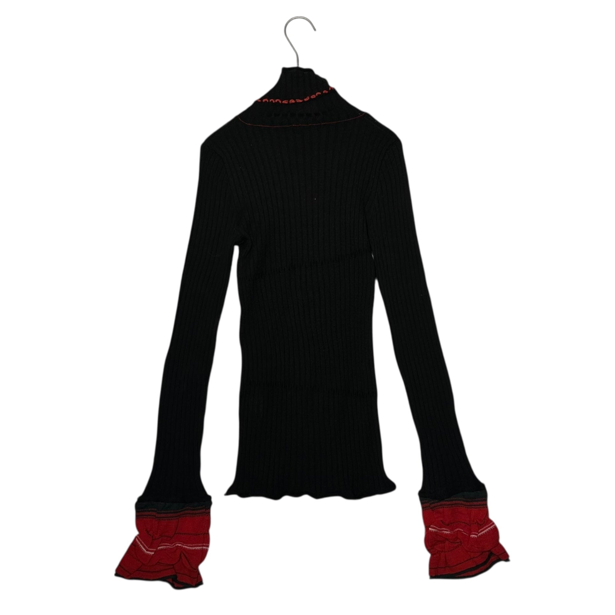 MARITHE FRANCOIS GIRBAUD(マリテフランソワジルボー) 00's Turtleneck Bell Sleeve Rib Knit タートルネック ベル スリーブ リブ ニット F7-8139 S ブラック×レッド Y2K