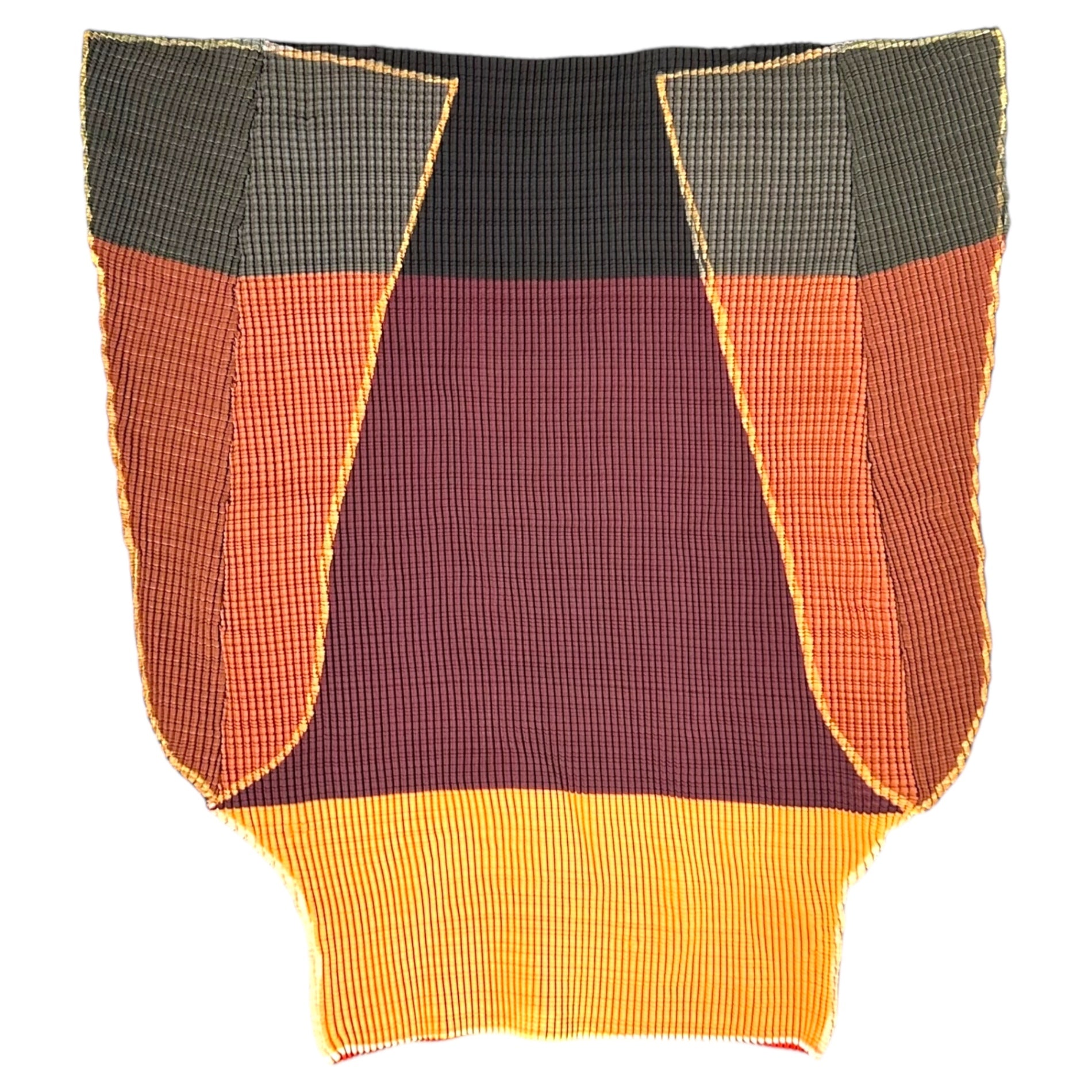 ISSEY MIYAKE(イッセイミヤケ) 07AW Flat Pleated Sleeveless Cut and Sewn 平面 プリーツ ノースリーブ カットソー IM73FJ157 2 オレンジ×ブラウン ブラウス