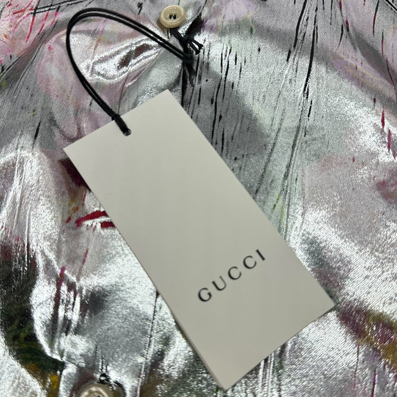 GUCCI(グッチ) 18SS All-over silk floral laminated long sleeve shirt シルク総花柄 ラミネート加工 長袖シャツ WJ0 506489 36(S程度) シルバー×ピンク アレッサンドロ・ミケーレ氏デザイン期