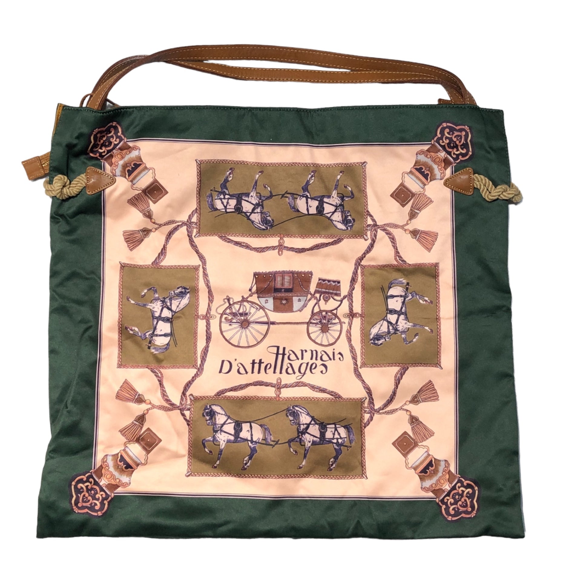 TOPKAPI(トプカピ) スカーフ 柄 トート バッグ ハンドバッグ 大き目 ベージュ×グリーン