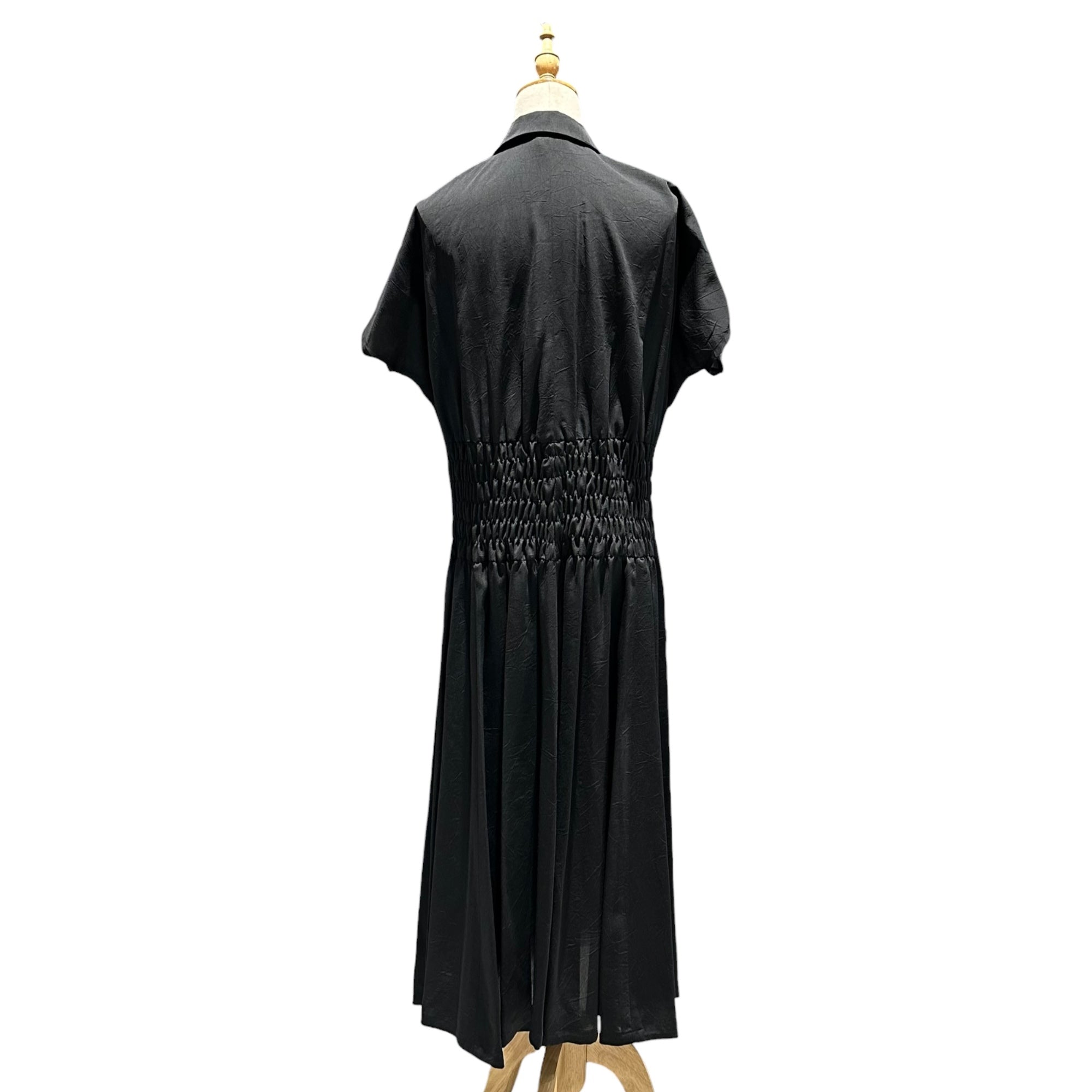 ISSEY MIYAKE(イッセイミヤケ) 1992SS Big Buttons Gathered Waist S/S Dress ビッグ ボタン ウエスト ギャザー 半袖 ワンピース ME21-FF028 S ブラック 90's 90年代 レーヨン