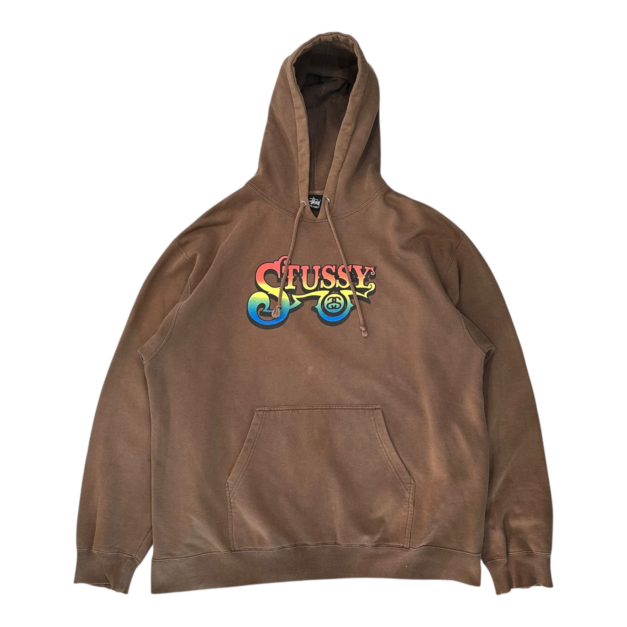 STUSSY(ステューシー) 00's USA made Graphic Logo Print Hoodie グラフィック ロゴ プリント パーカー XL ブラウン