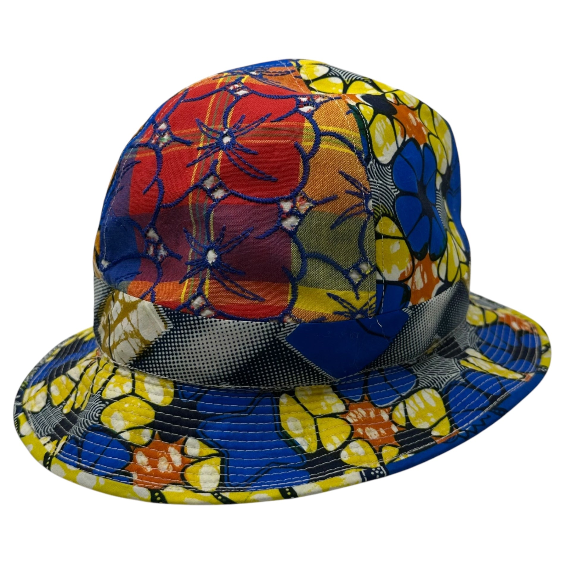 COMME des GARCONS SHIRT(コムデギャルソンシャツ) Anarchy Flower Print Embroidered Hat アナーキー フラワー プリント 刺繍 ハット S20647 L ブルー×イエロー 花 蝶々 帽子