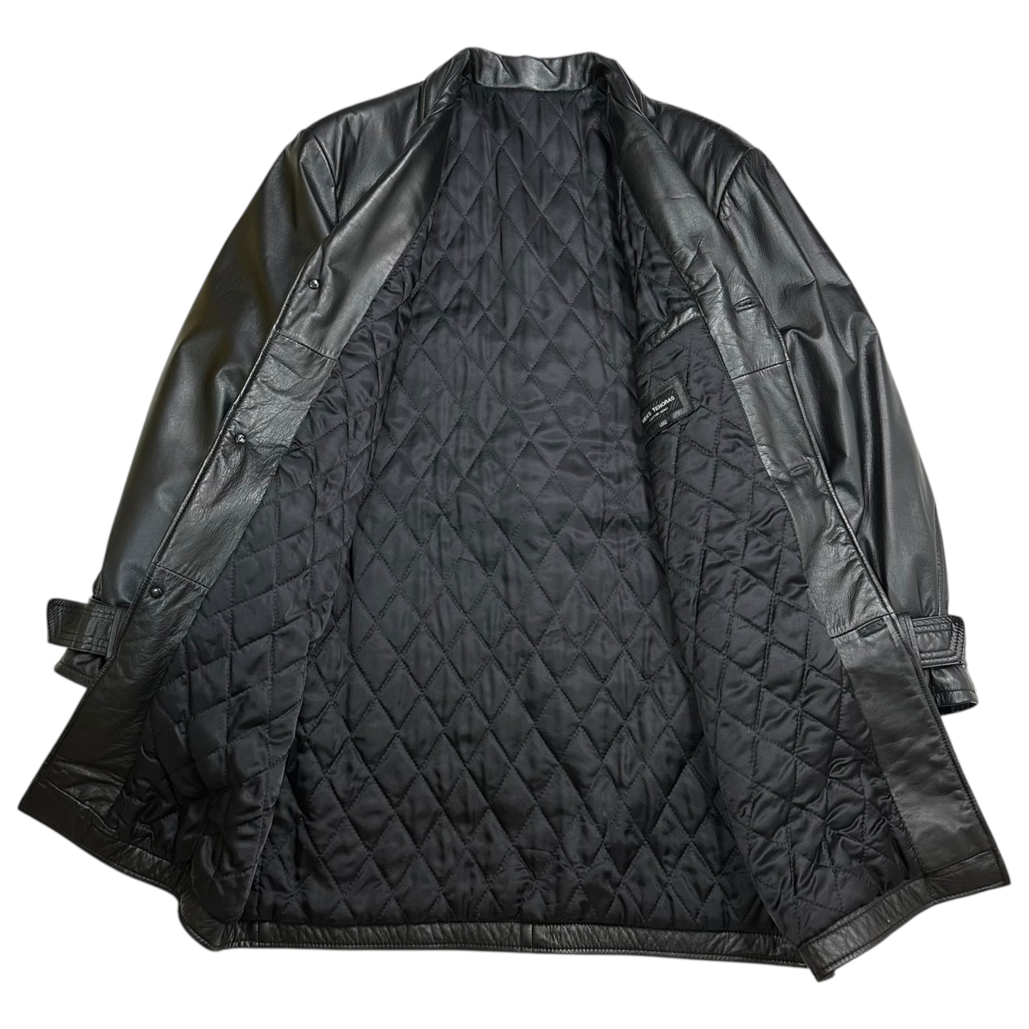 MEN'S TENORAS(ティノラス) 90's Design Pocket Belted Cow Leather Coat デザイン ポケット ベルテッド カウ レザー コート TA-6502 L ブラック 90年代 ヴィンテージ