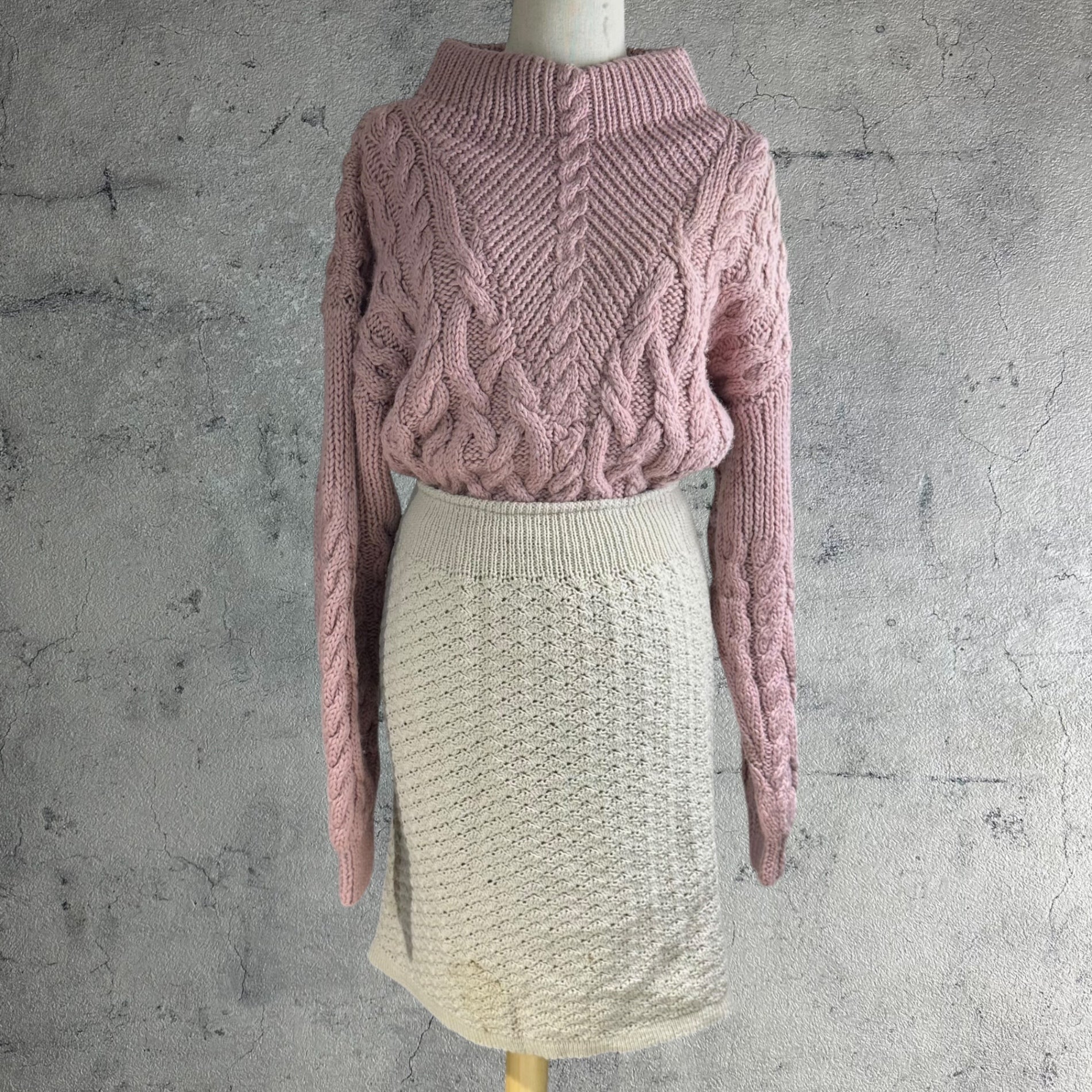 Euro vintage(ヨーロッパヴィンテージ) 70's Mont Blanc_ami ami lace knit skirt ニットレース編みスカート 表記無し(Mサイズ程度) ベージュ / 後見頃裾に汚れ有