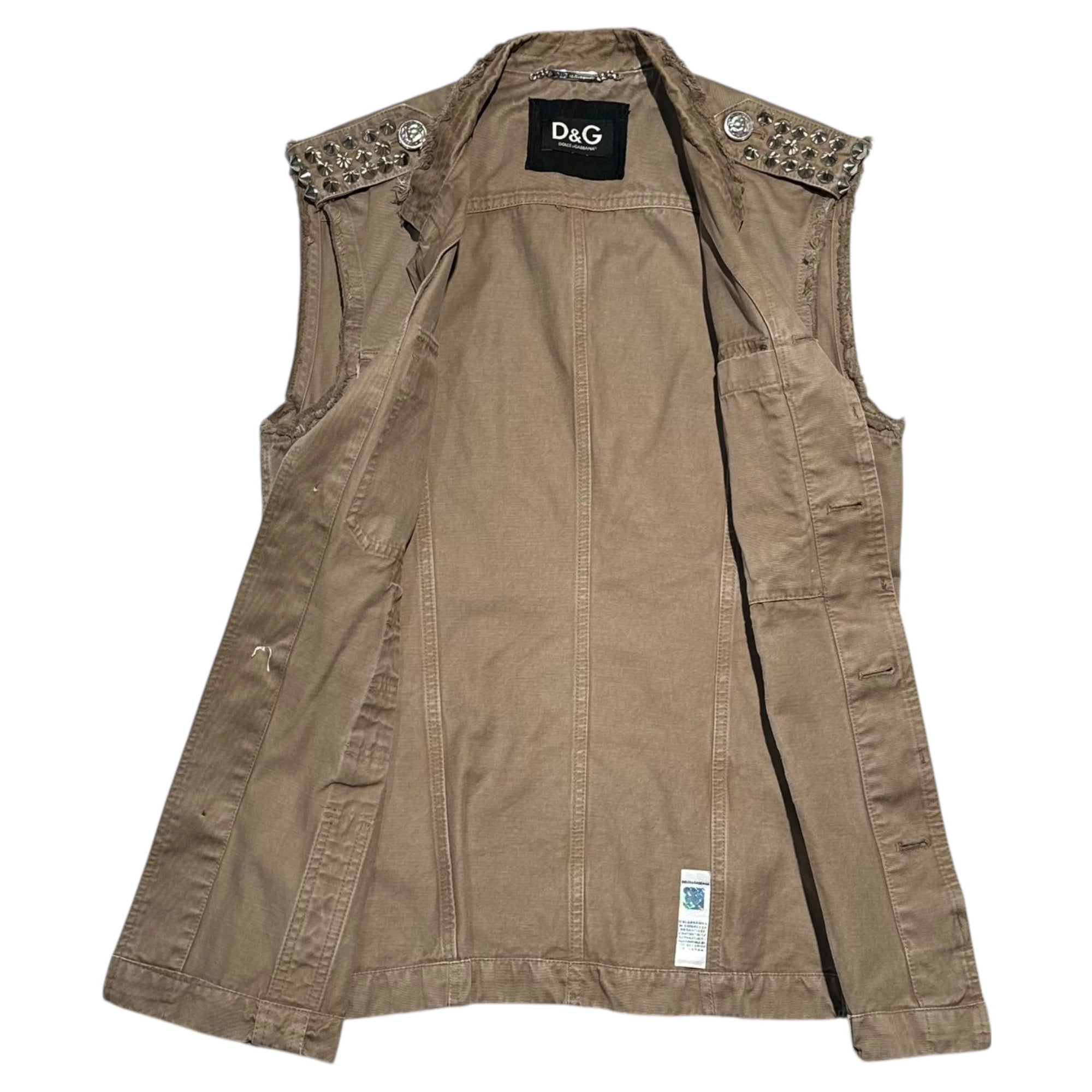 D&G(ディー&ジードルガバドルチェ&ガッバーナ) Studded raw edge vest スタッズ装飾 切りっぱなし ベスト RB0220/ST3043 46(S) ブラウン
