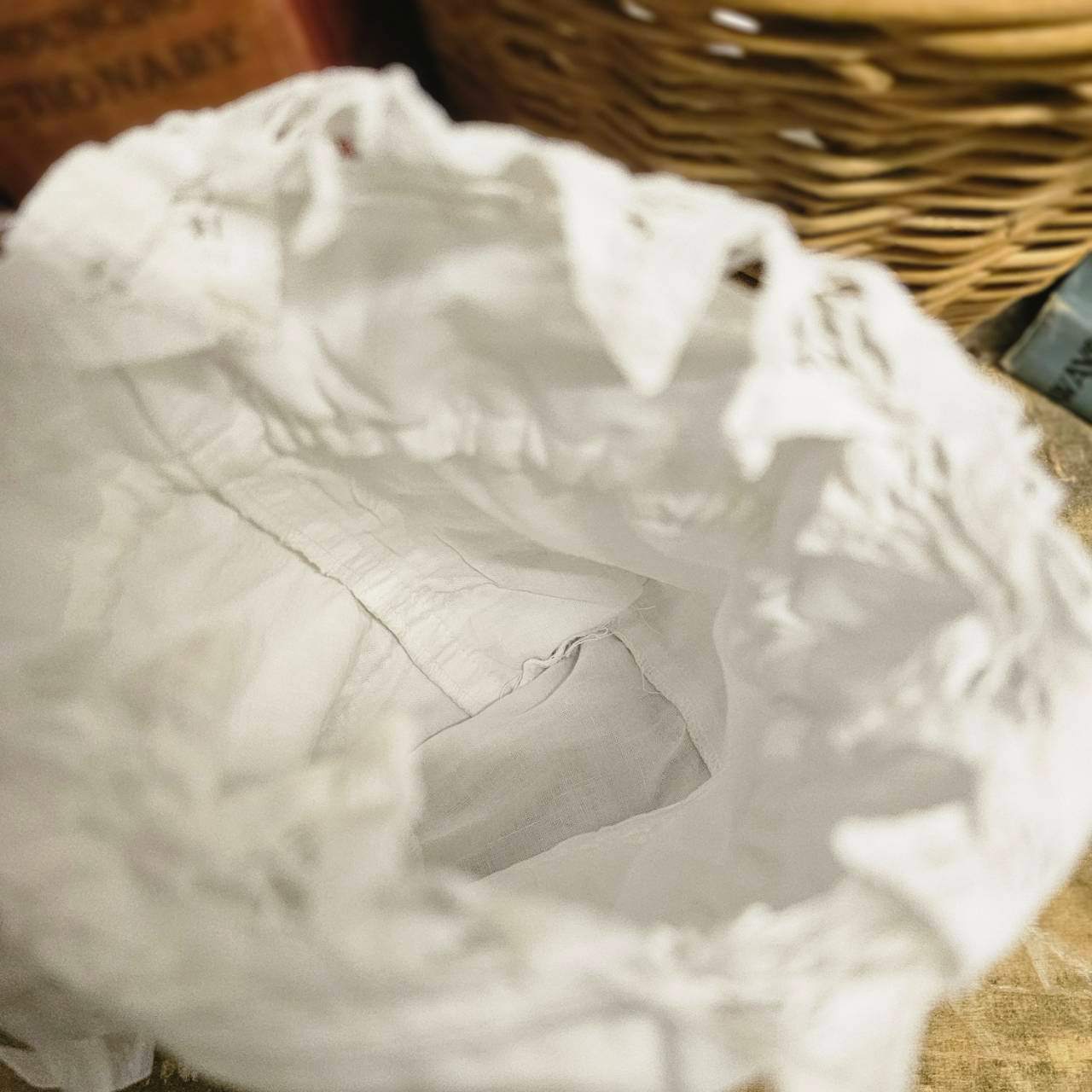 Euro antique(ヨーロッパアンティーク) antique linen and batten lace purse アンティークリネンとバテンレースの巾着バッグ ポーチ 未使用に近い ホワイト