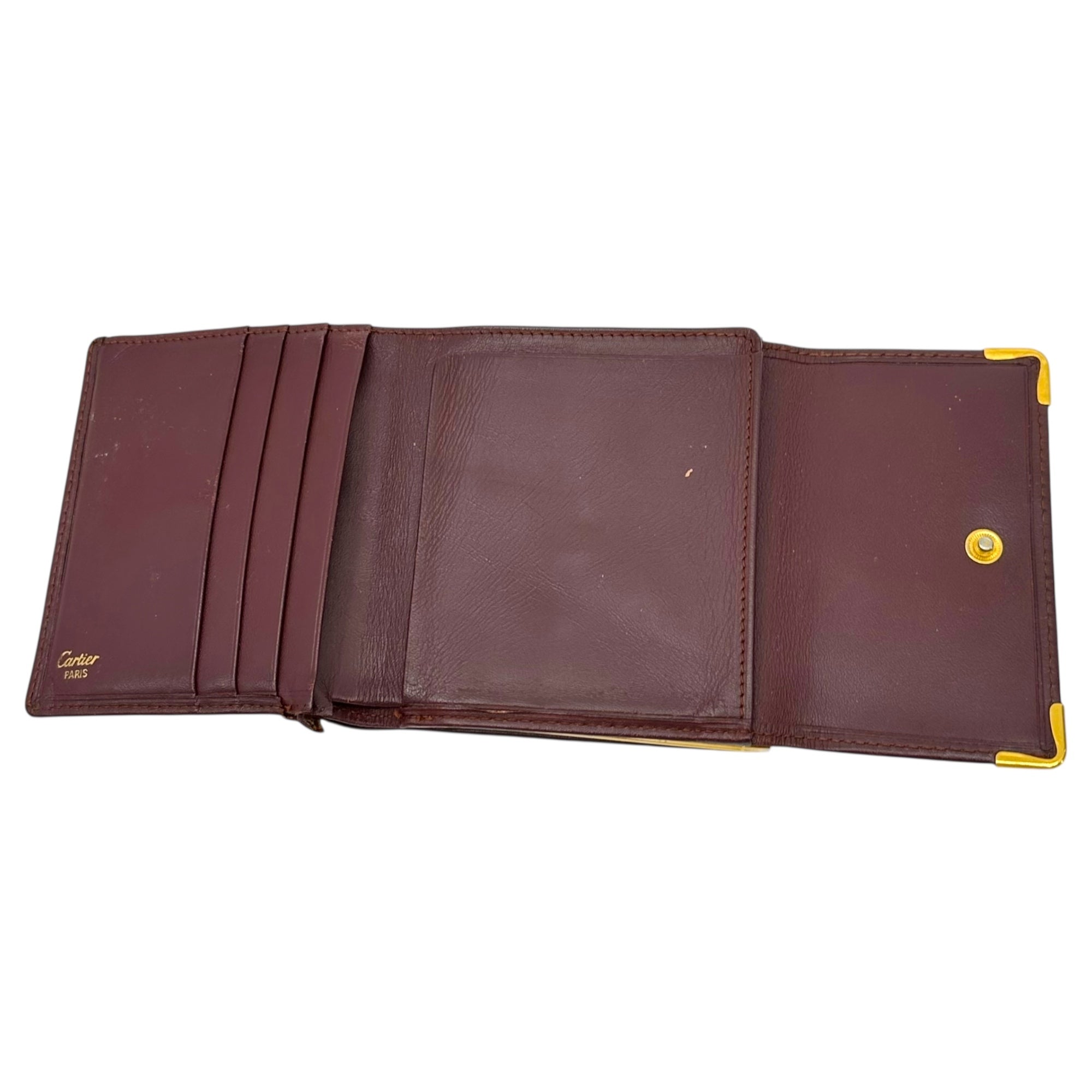 Cartier(カルティエ) Foldable wallet with snap closure がま口 三つ折り 財布 ボルドー