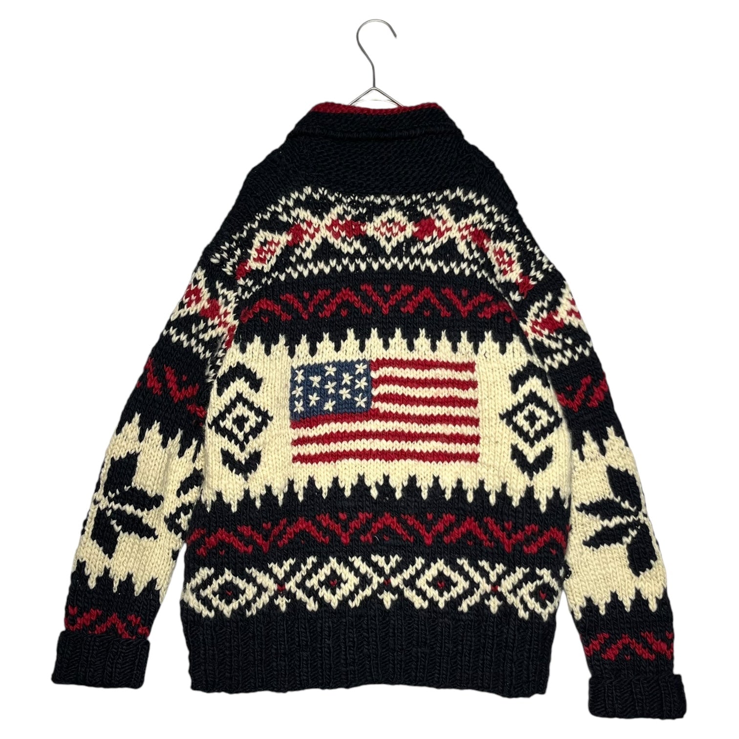 POLO RALPH LAUREN(ポロラルフローレン) Stars and Stripes Logo Low Gauge Zip Up Knit Cardigan 星条旗 ロゴ ローゲージ ジップアップ ニット カーディガン 0187212SPL XS(165/88A) ネイビー×ホワイト×レッド ノルディック柄 ウルグアイ製 カウチン