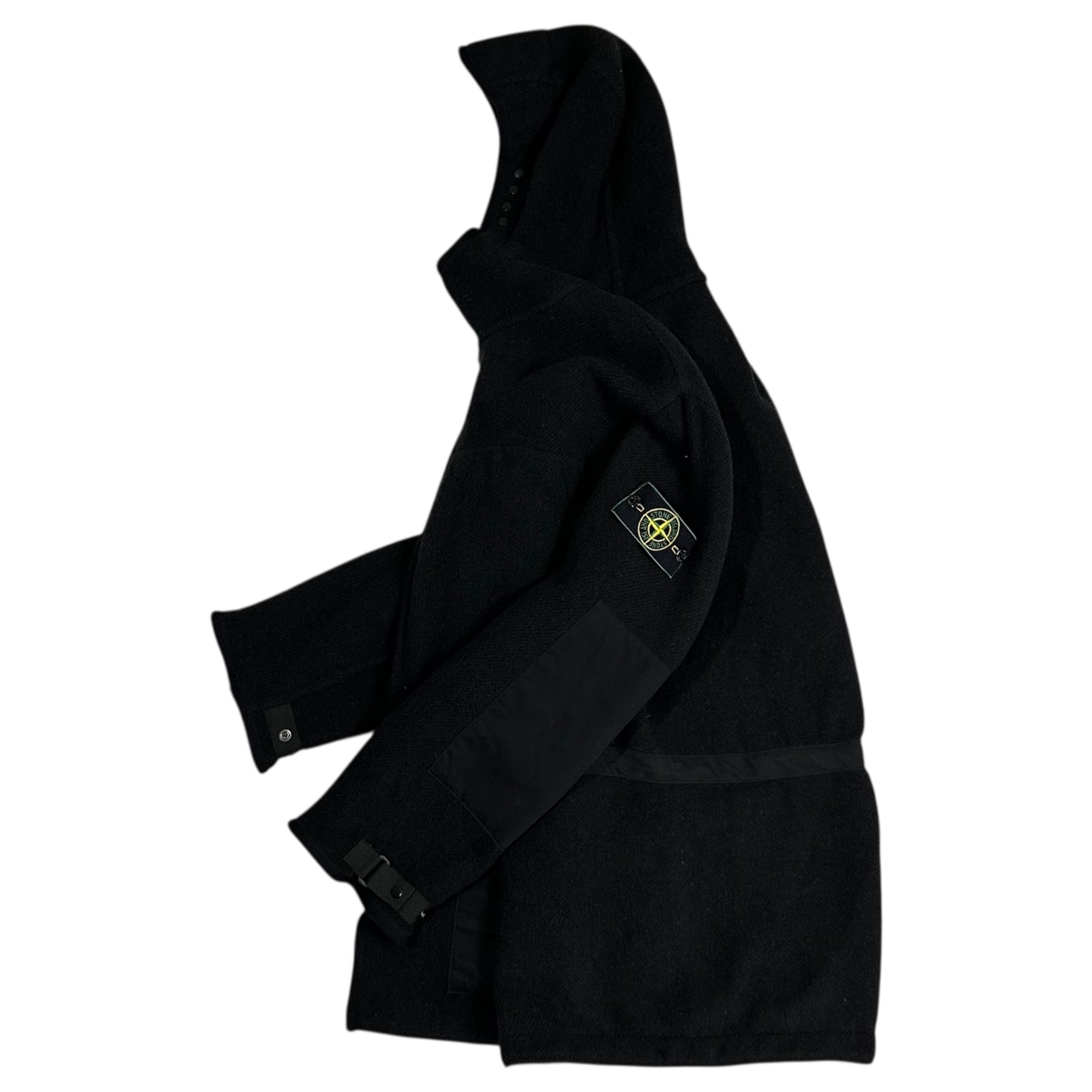 STONE ISLAND(ストーンアイランド) 97AW Reversible Nylon Paneled Wool Hooded Jacket リバーシブル ナイロン 切替 ウール フーデット ジャケット 27154G26 S ブラック 90's 90年代 グリーンエッジ ヴィンテージ マッシモオスティ