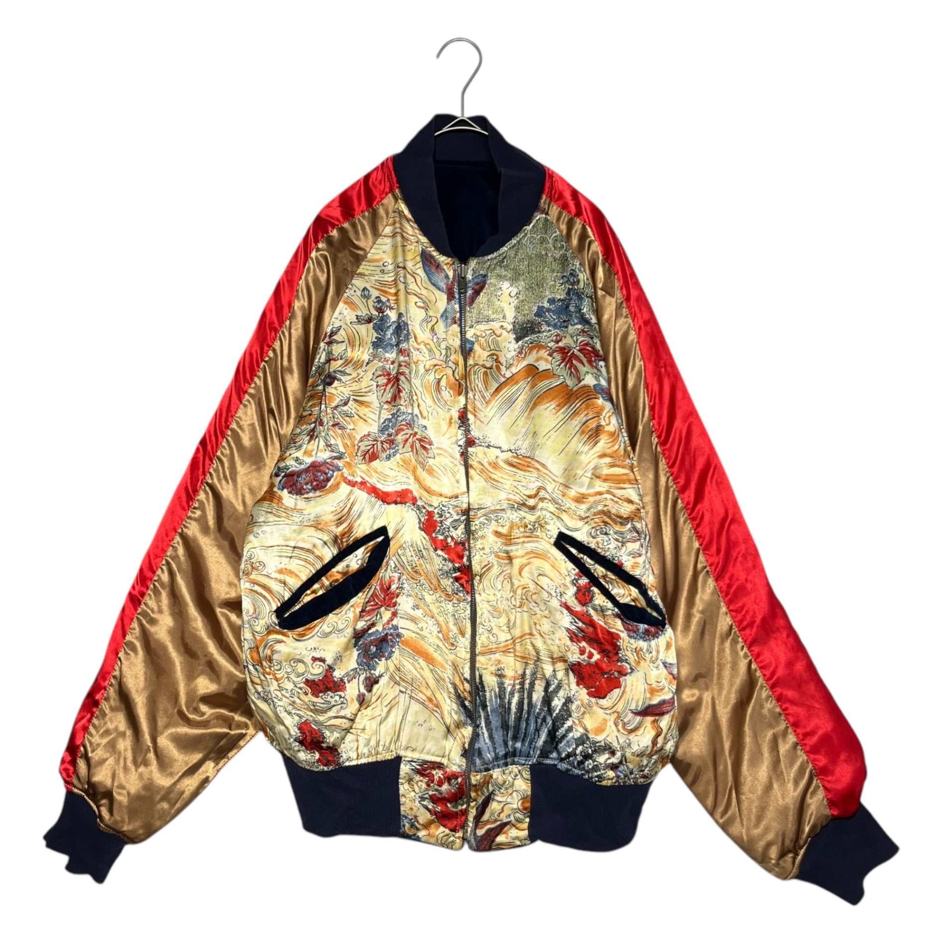 HOLLYWOOD RANCH MARKET(ハリウッドランチマーケット) Cherry Blossom Reversible Velor Blouson チェリーブロッサム リバーシブル ベロア ブルゾン L程度 ネイビー×オレンジ