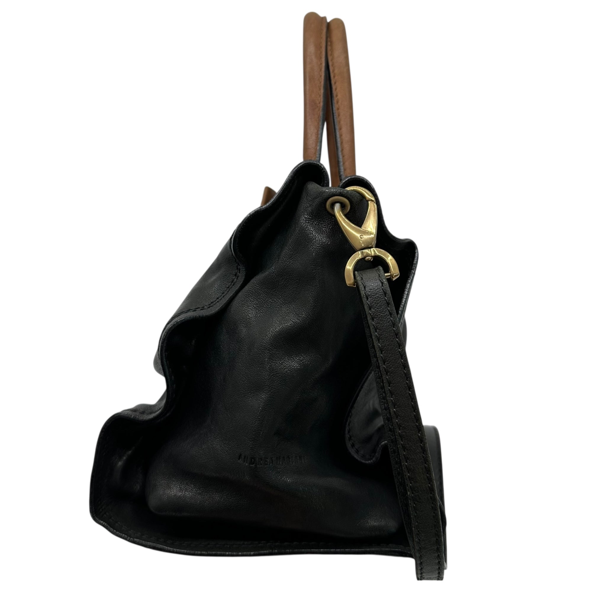 ANDREA MABIANI(アンドレアマビアーニ) 2WAY Leather Shoulder Bag リボン レザー ショルダー バッグ ブラック イタリア製