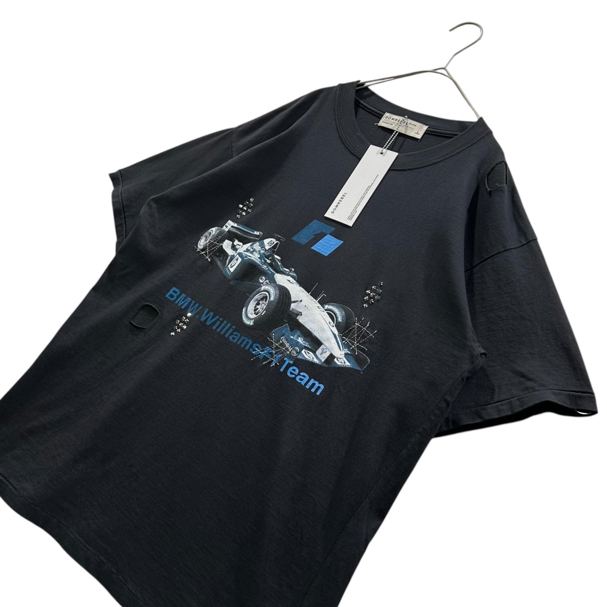 DOMREBEL(ドムレーベル) 24SS Distressed Studded Printed S/S T-shirt ダメージ加工 スタッズ 装飾 半袖 Tシャツ 24071310000730 L ブラック