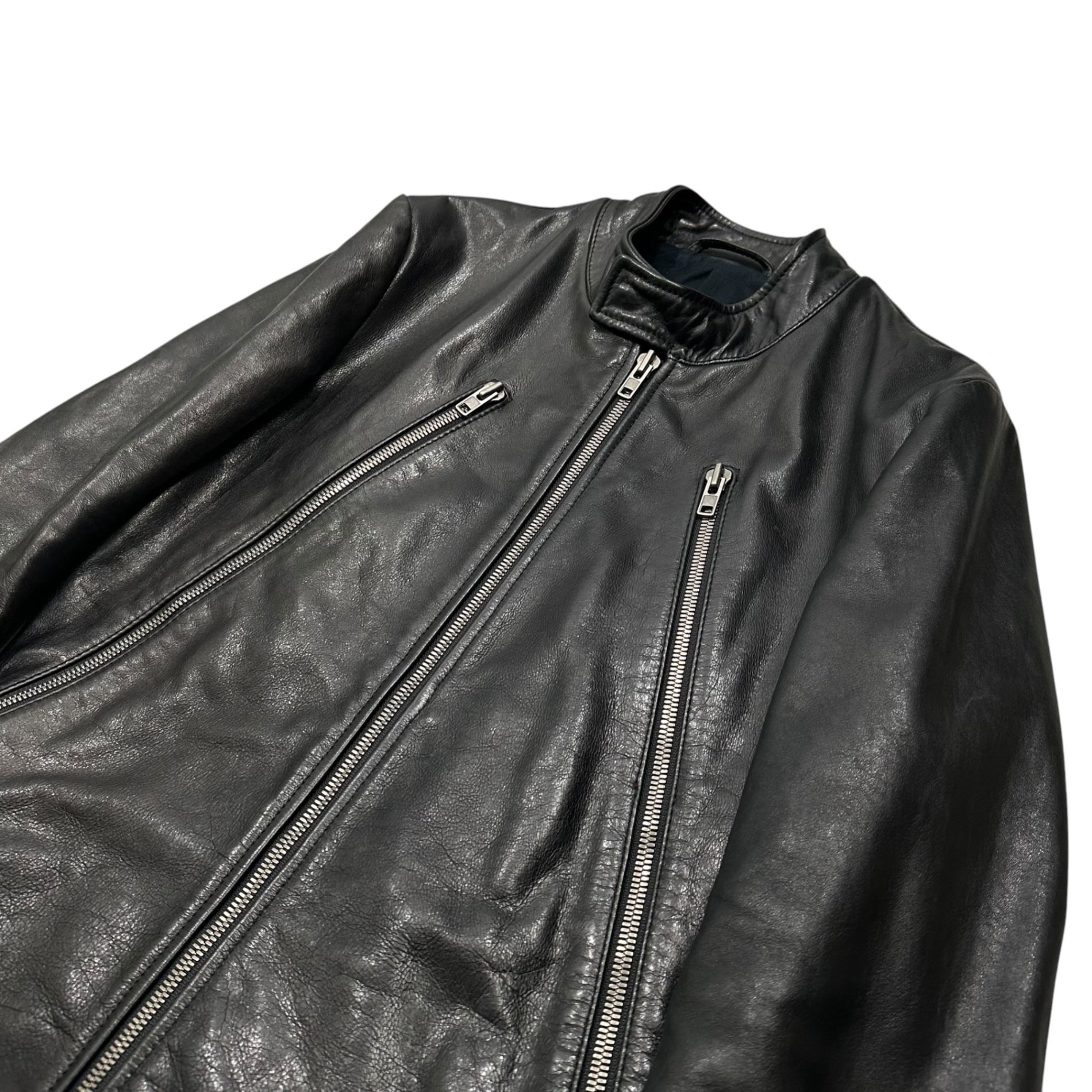 Maison Martin Margiela(メゾン マルタンマルジェラ) 2011AW 5-ZIP LEATHER JACKET - Cowhide 5ジップ ライダース ジャケット 牛革 S30AM0203 44(XS程度) ブラック レザー 八の字