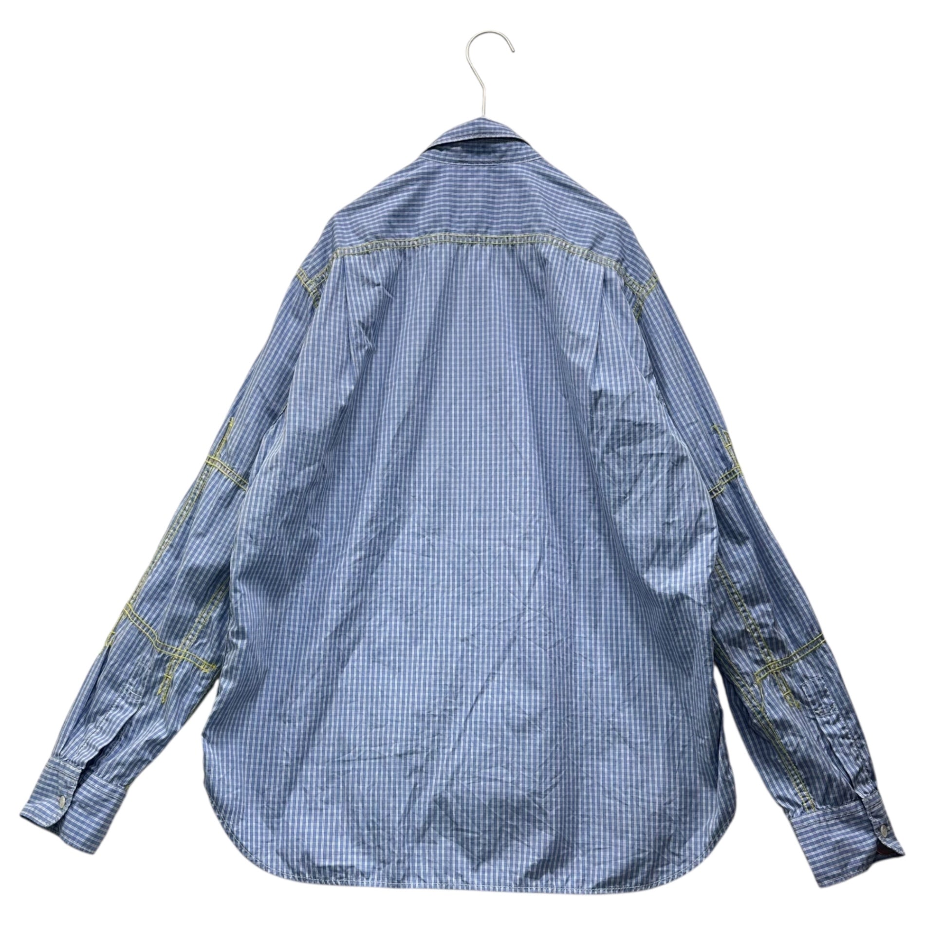 COMME des GARCONS HOMME(コムデギャルソンオム) 21SS Yellow Stitch Check Shirt イエローステッチ チェック シャツ HG-B009 S ブルー×ホワイト×イエロー AD2020