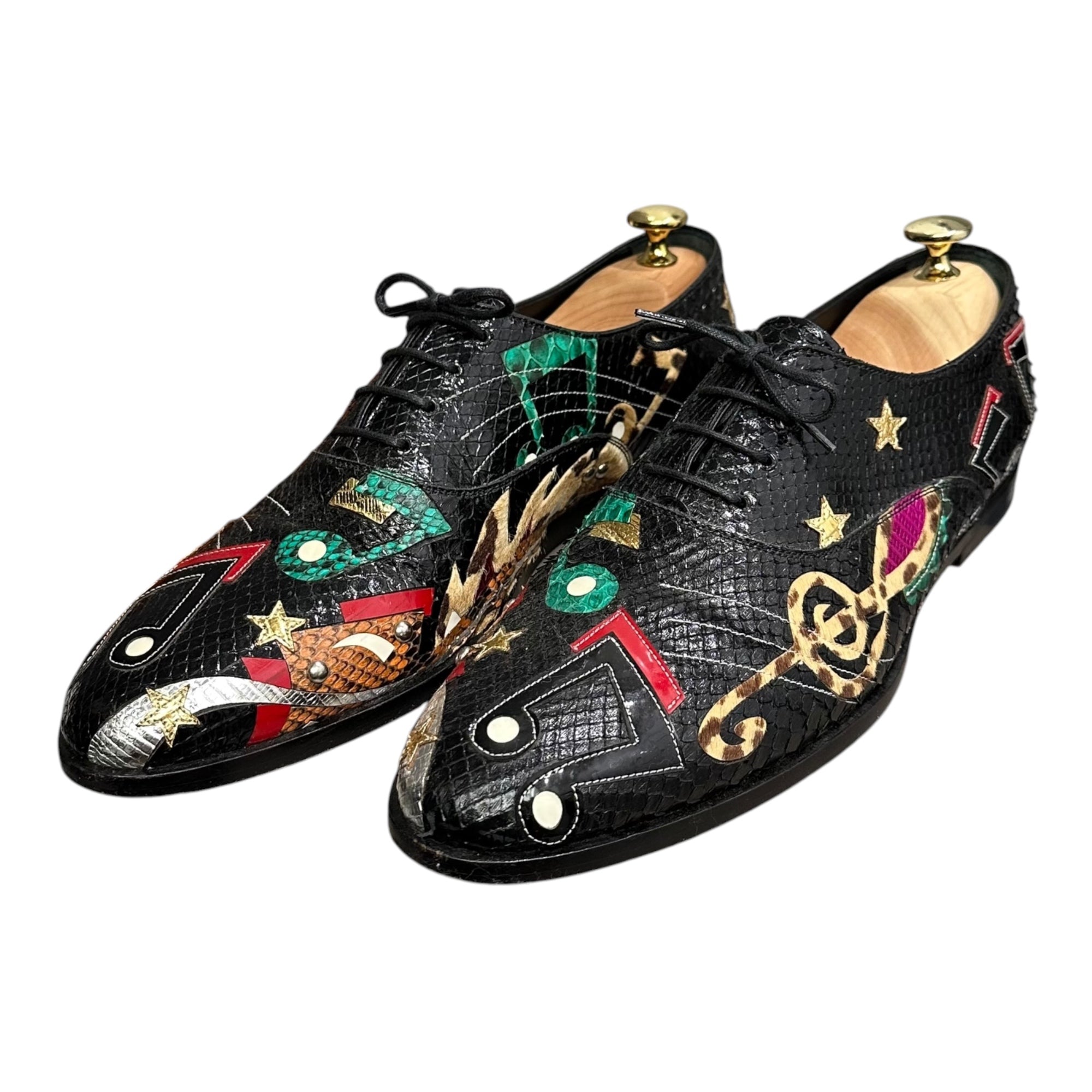 SAINT LAURENT PARIS(サンローランパリ) 2016AW By Hedi Slimane Python Patch Leather Dress Shoes パイソン 音符 パッチ レザー オックスフォード シューズ 485152 43(約27.5cm〜28.0cm) ブラック エディ期 ダービー