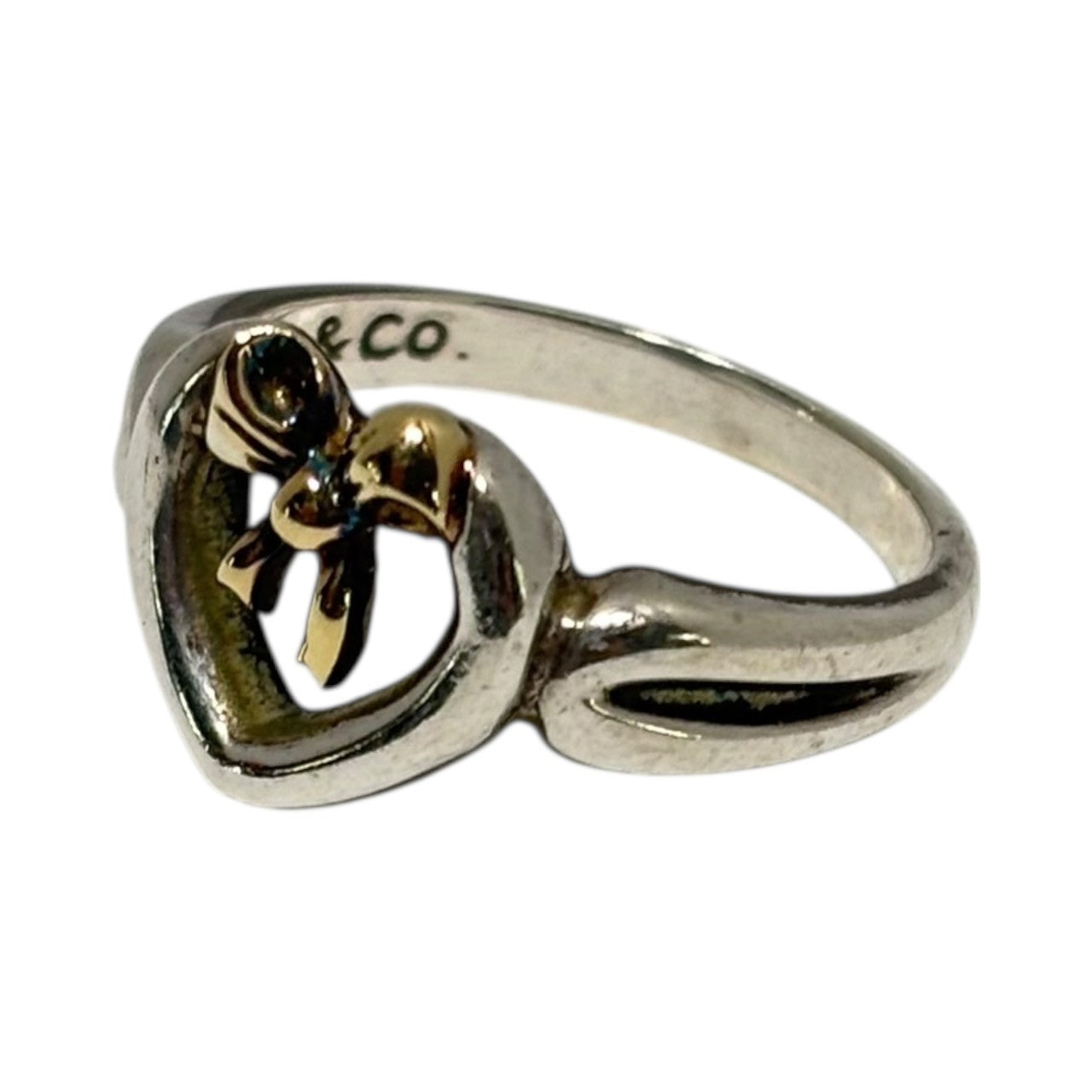 TIFFANY & CO.(ティファニー) 750 925 Open Heart Ribbon Ring オープン ハート リボン リング 9号 シルバー×ゴールド