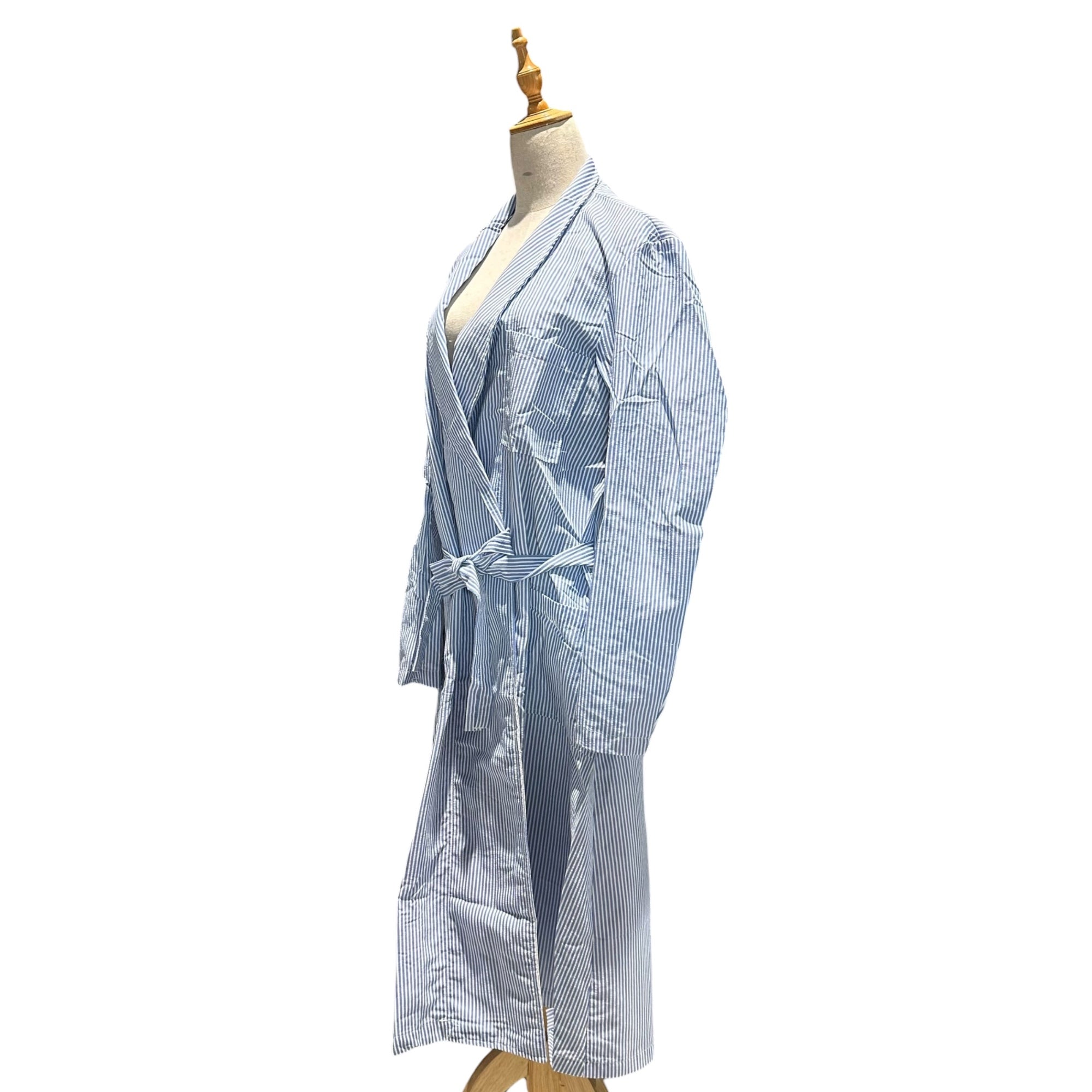 US MILITARY(アメリカ軍) 1980s' US Medical Seersucker Robe メディカル シアサッカー ガウン ワンピース MEDIUM(ML程度) ホワイト×ブルー 80年代 ヴィンテージ ローブ