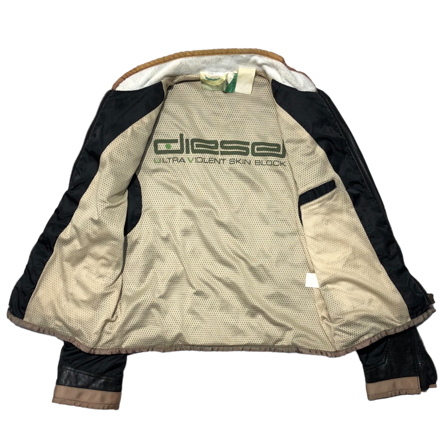 DIESEL(ディーゼル) 90's Leather switching nylon biker jacket レザー切替 ナイロン バイカー ジャケット 90年代 archives アーカイヴ M ブラック×ベージュ ULRTA VIOLENT SKIN BLOCK