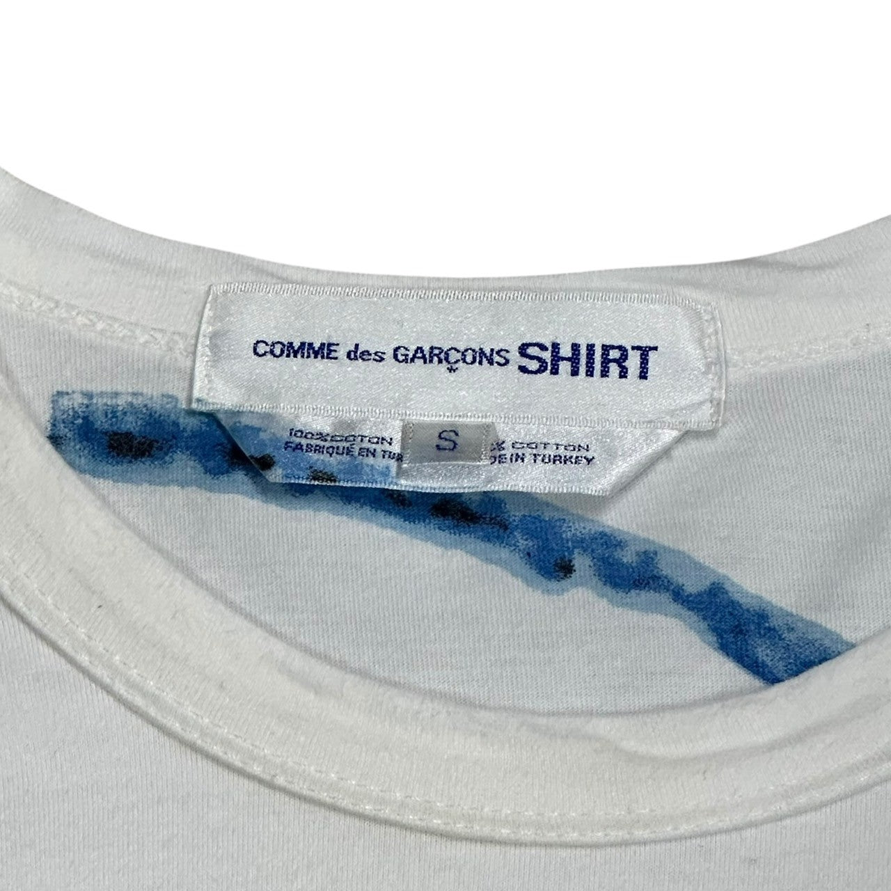 COMME des GARCONS SHIRT(コムデギャルソンシャツ) Front Logo Crew Neck T-Shirt フロント ロゴ クルーネック Tシャツ S ホワイト×ブルー