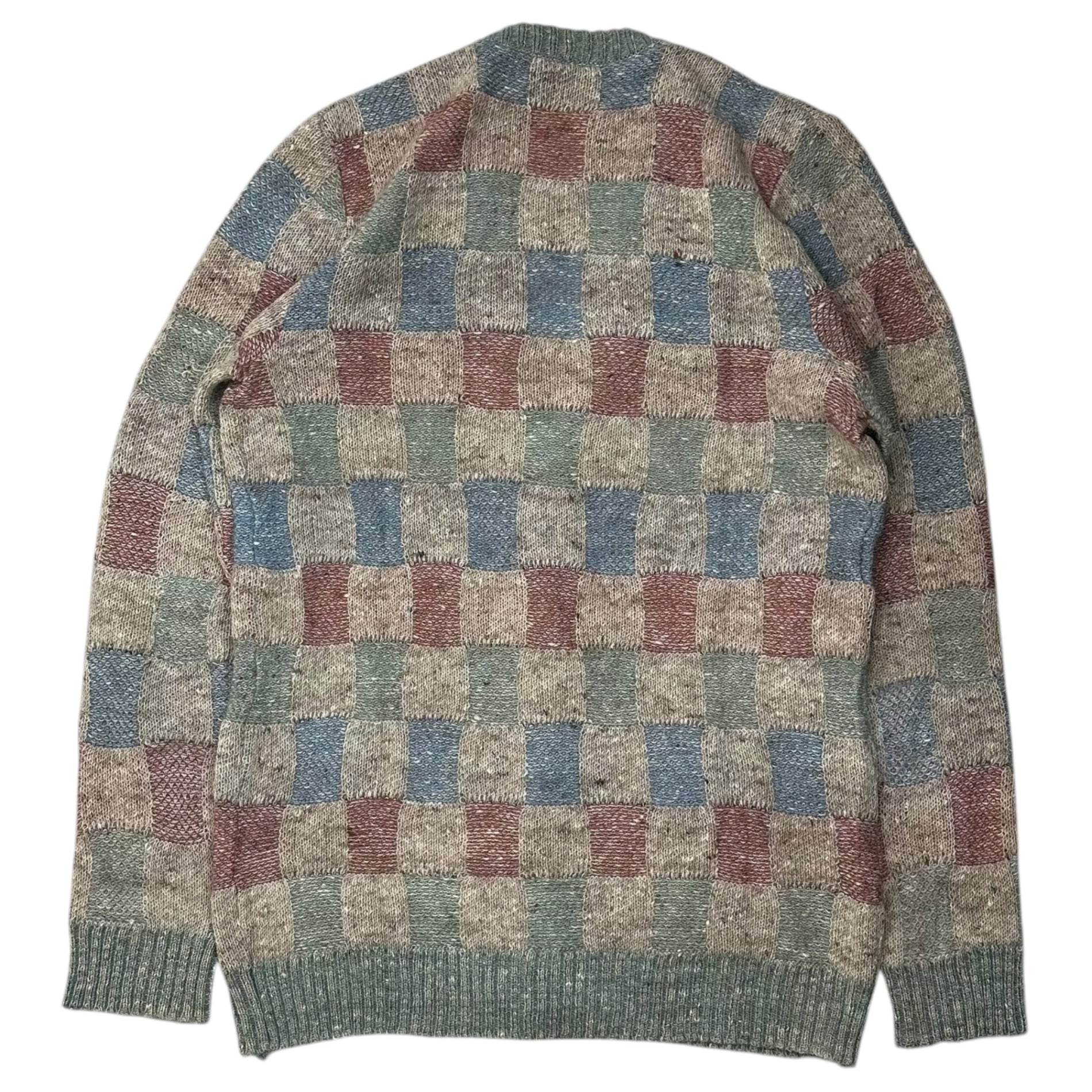 VINTAGE(ヴィンテージ) 70~80's Mohair-Blend Checked Wool Cardigan 70~80年代 モヘア混 チェック ウール カーディガン 表記無(L程度) ブルー×ベージュ×レッド ヴィンテージ モヘア 24% モヘヤ