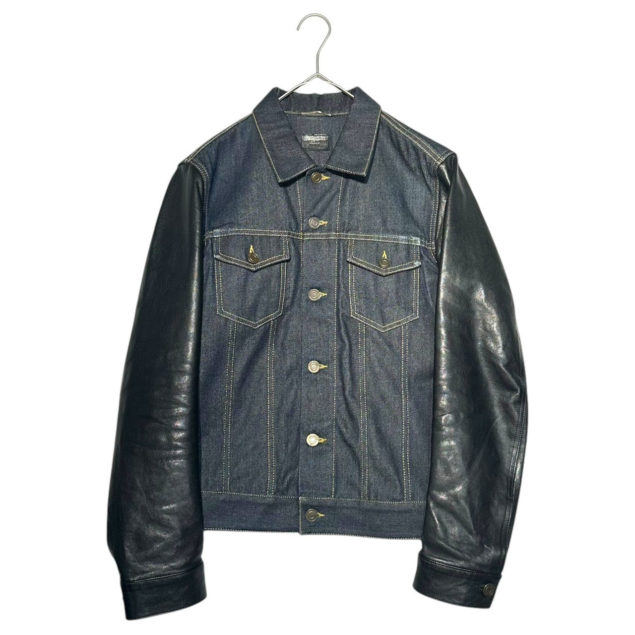 SAINT LAURENT(サンローラン) 13AW leather sleeve denim jacket レザー スリーブ デニム ジャケット UP53 2013 01058 S インディゴ×ブラック Hedi Slimane期 エディスリマン
