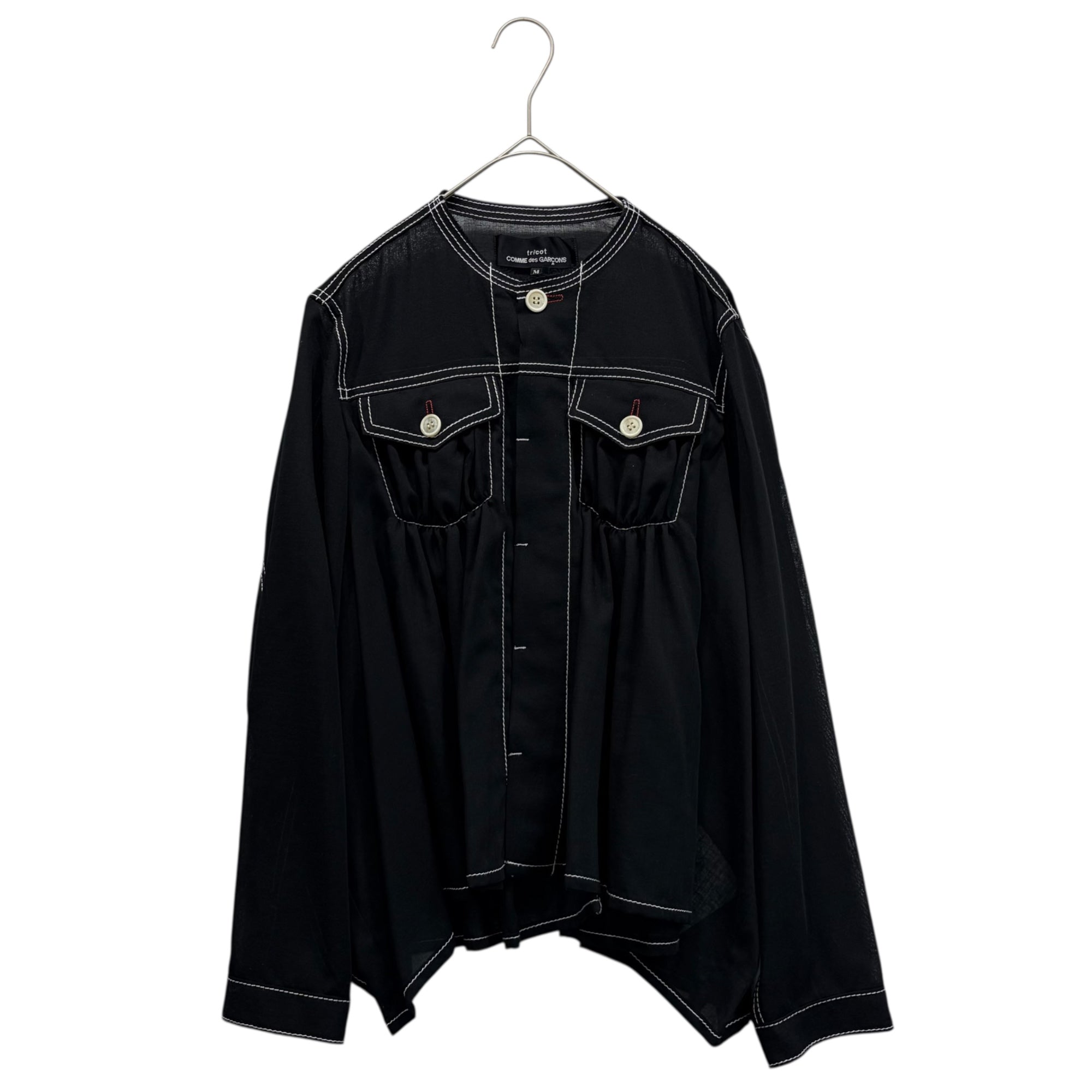 tricot COMME des GARCONS(トリココムデギャルソン) 13SS Wool Nylon White Stitch Button Blouse ウール ナイロン ホワイトステッチ ボタン ブラウス TK-J007 M ブラック×ホワイト AD2012