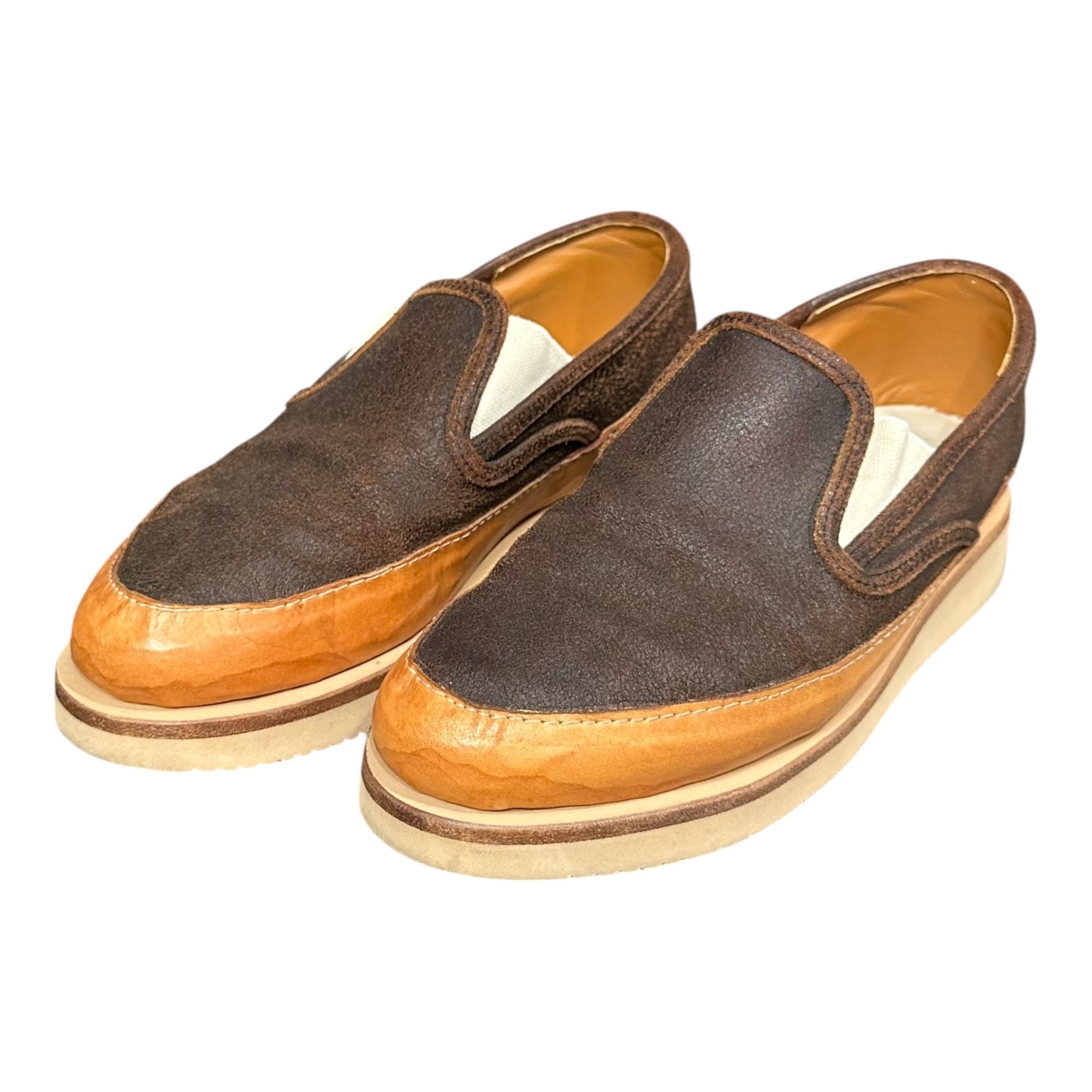 COMME des GARCONS JUNYA WATANABE MAN(コムデギャルソンジュンヤワタナベマン) Vibram sole Cracked Leather Slip-Ons クラック レザー スリッポン 表記無(27cm程度) ブラウン