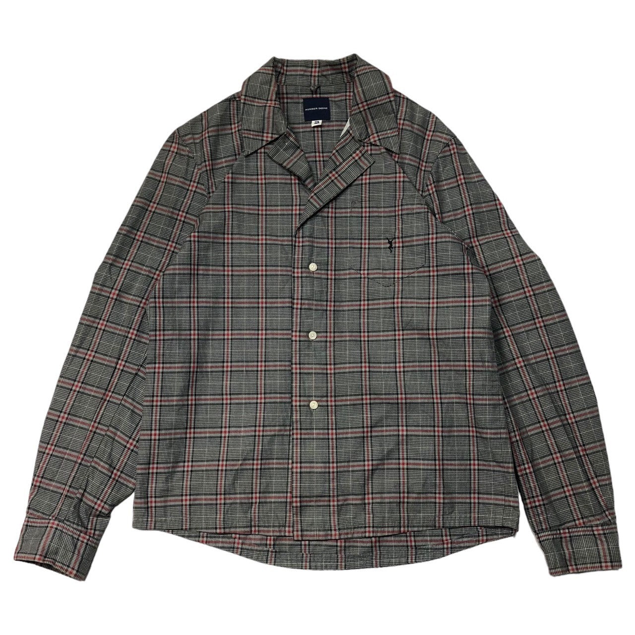 NUMBER (N)INE(ナンバーナイン) 90's 初期タグ チェックシャツ CHECK SHIRT 2(S~M程度) グレー×レッド 開襟 オープンカラー