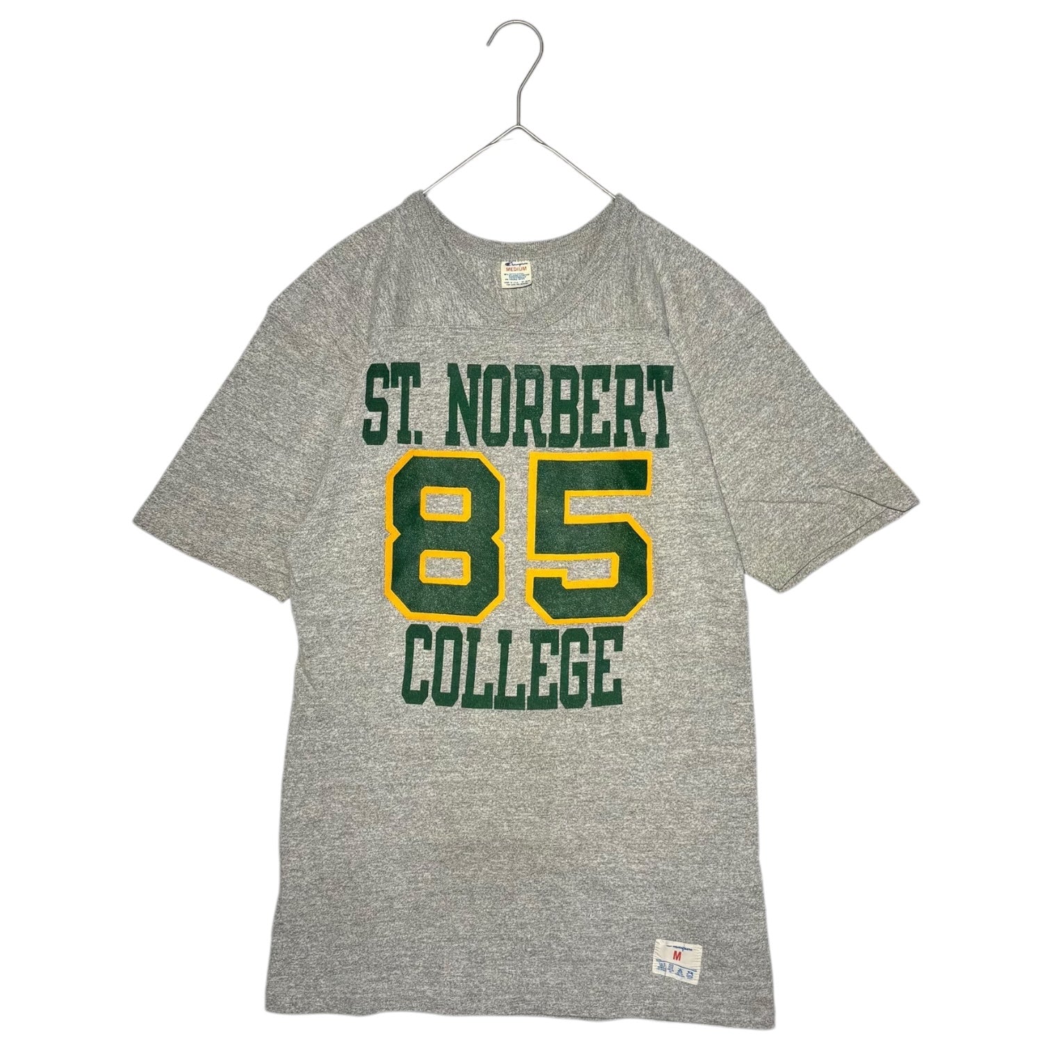 Champion(チャンピオン) 80's USA made ”ST. NORBERT 85 COLLEGE” Football Tee フットボール Tシャツ M グレー×グリーン トリコタグ 80年代 ヴィンテージ