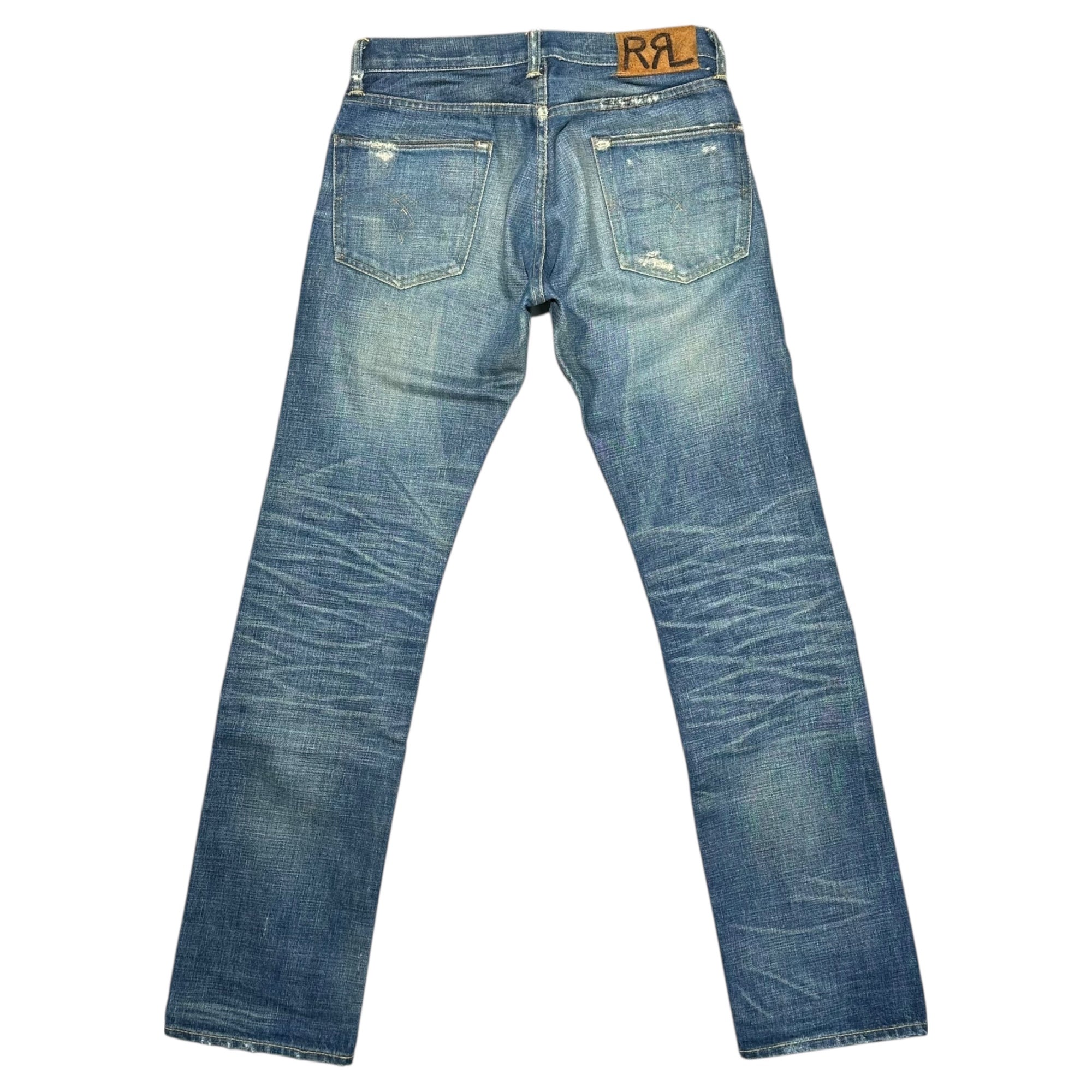 RRL(ダブルアールエル) LOW STRAIGHT JEANS ”SANTOS TWO” ロー ストレート ジーンズ W28 L32 インディゴ ダメージ加工 デニム パンツ