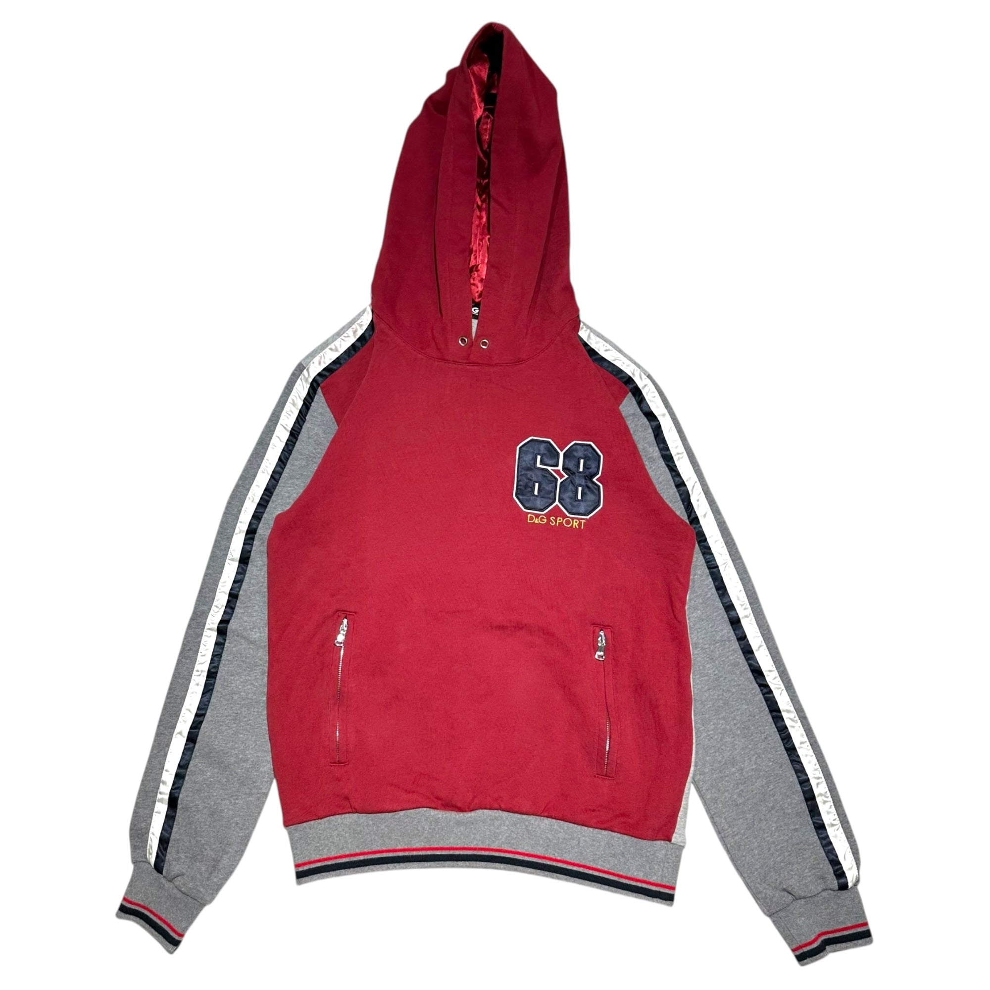 D&G(ディー&ジードルガバドルチェ&ガッバーナ) 68 Logo Patch Pullover Hoodie ロゴ ワッペン プルオーバー パーカー 44(XS程度) レッド×グレー