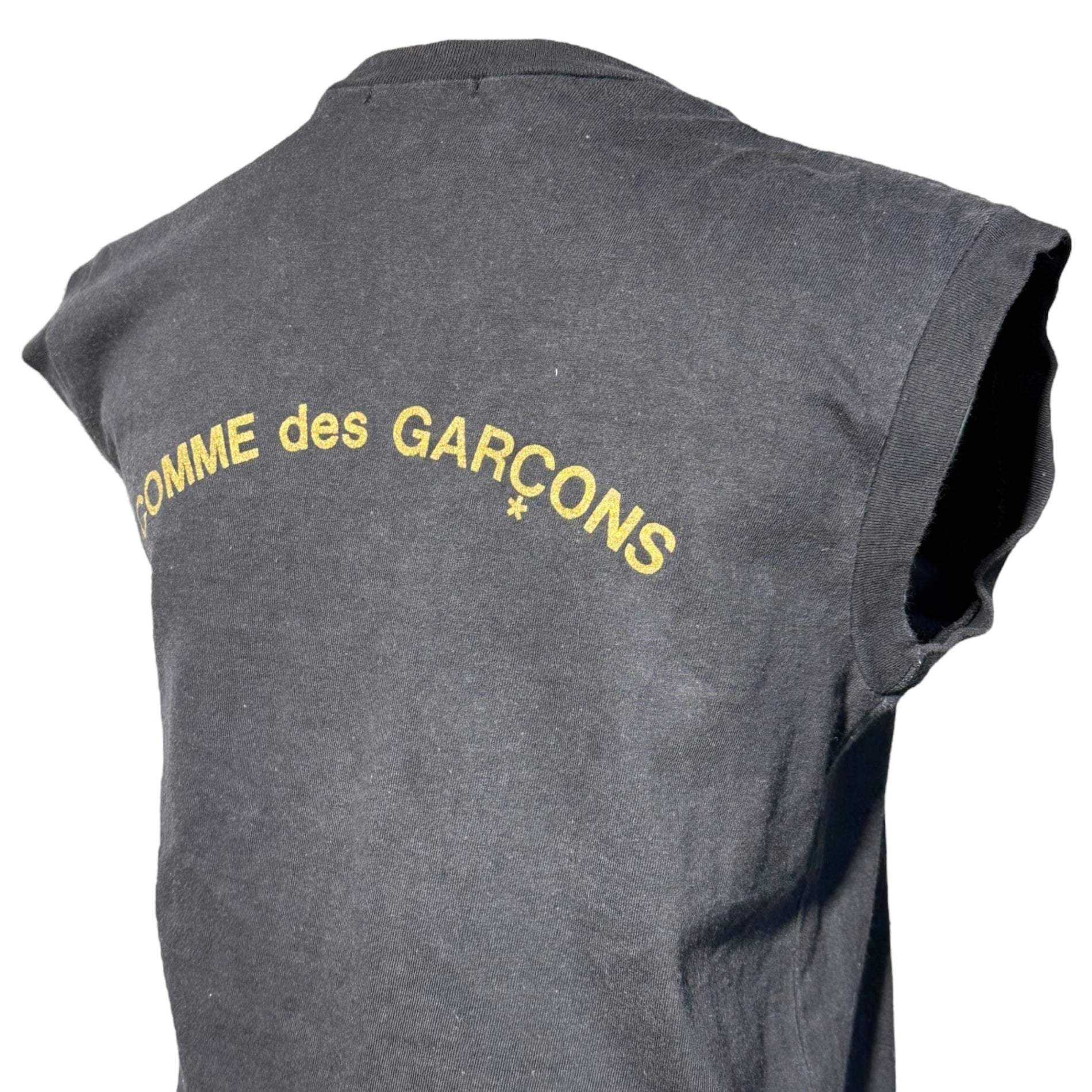 COMME des GARCONS(コムデギャルソン) 70s~80s Back Logo Sleeveless T-Shirt 70年~80年代 バックロゴ ノースリーブ Tシャツ AD表記無 FREE ブラック×ゴールド 川久保玲 本人期 最初期タグ