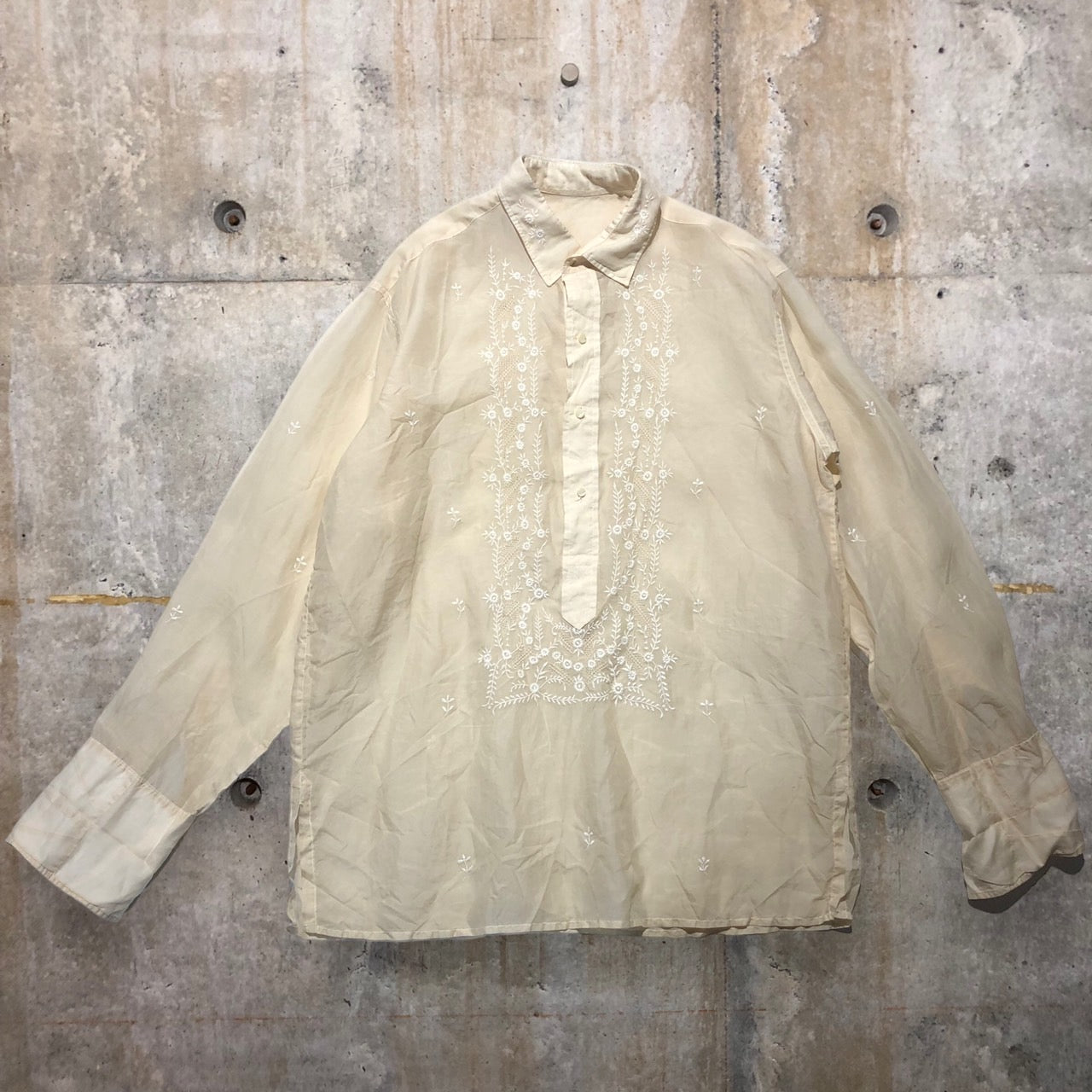 VINTAGE(ヴィンテージ) ~50'sフラワーステッチシルクプルオーバーシャツ 表記なし(L程度) アイボリー