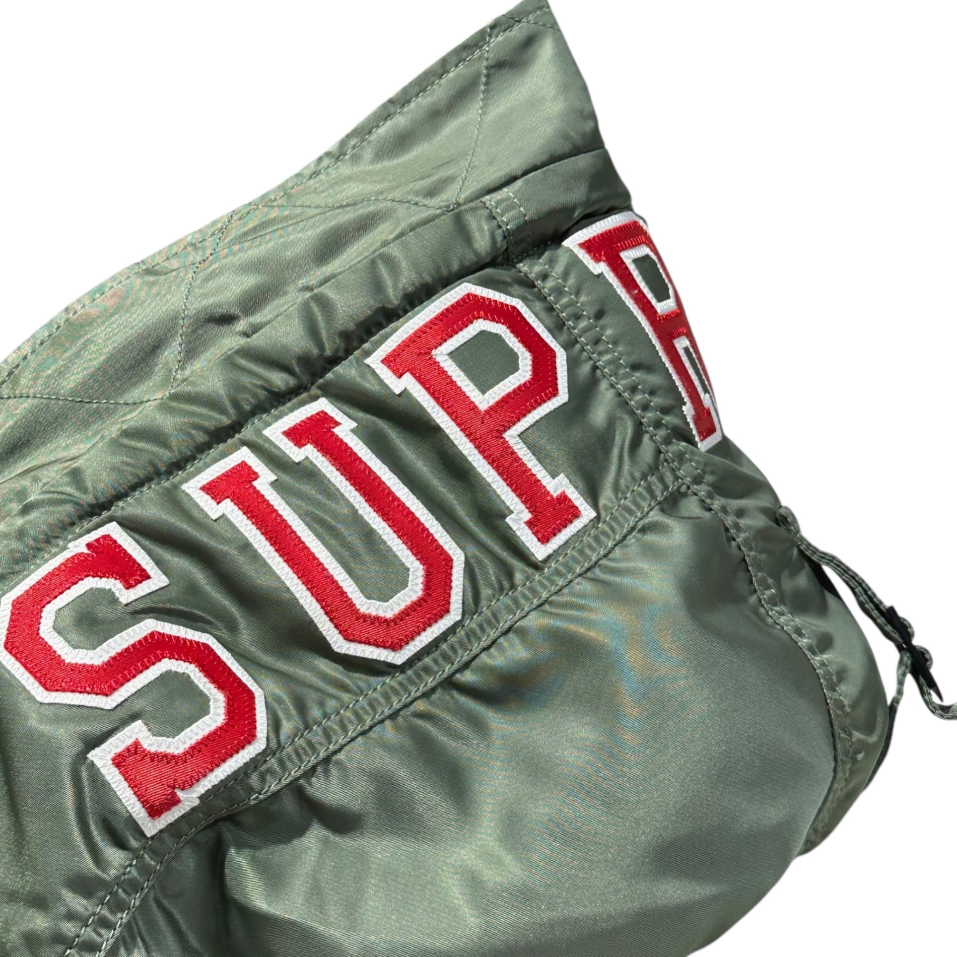 SUPREME(シュプリーム) 21AW Hooded MA-1 フーデット ミリタリー ボンバー ジャケット L オリーブ 21FW ロゴ フライト