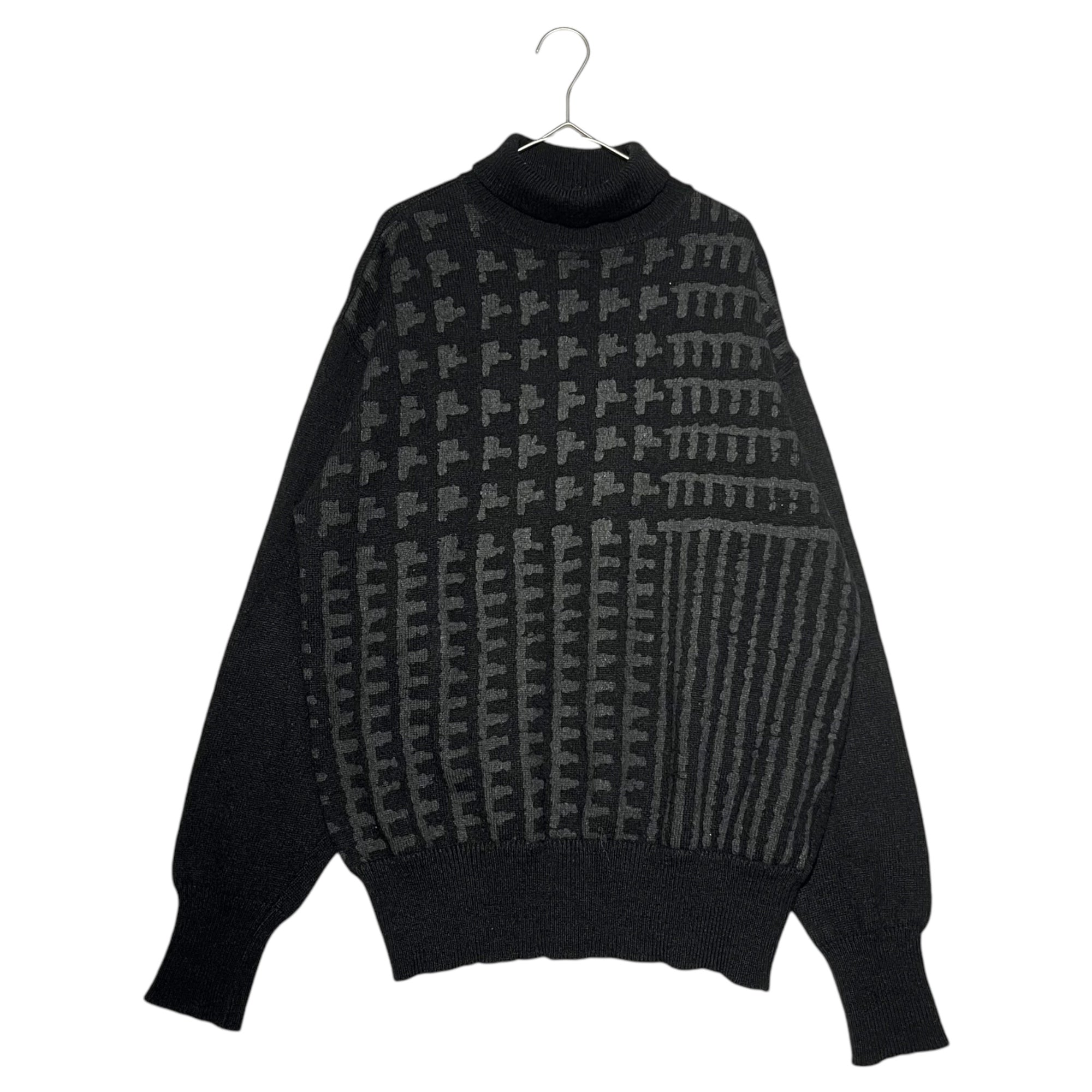 COMME des GARCONS HOMME(コムデギャルソンオム) 80's all-over front turtleneck knit pullover 80年代 フロント総柄 タートルネック ニット プルオーバー 本人期 川久保玲 AD表記無し FREE ブラック