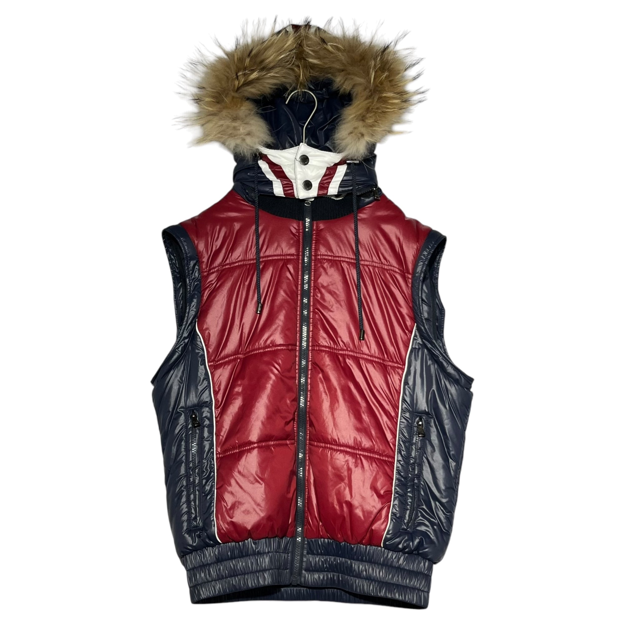 DOLCE&GABBANA(ドルチェ&ガッバーナドルガバ) 00's Union Jack Hoodie Fur Paddet Jacket ユニオンジャック フーディー ファー 中綿 ジャケット 46(M程度) レッド×ネイビー