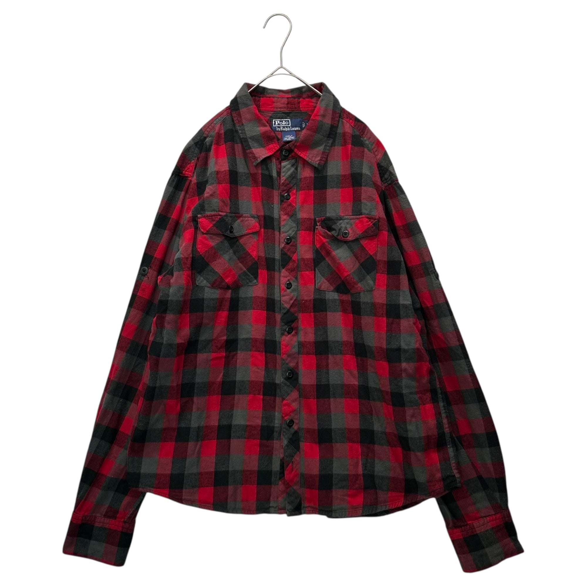 POLO RALPH LAUREN(ポロラルフローレン) 90's USA-Made Cotton Check Flannel Shirt 90年代 コットン チェック ネルシャツ L レッド×グレー