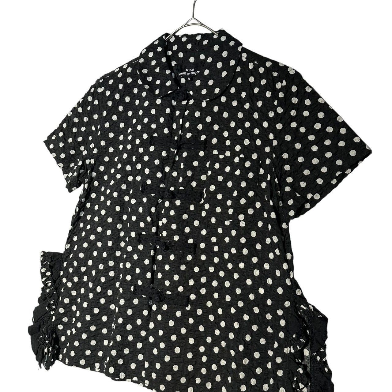 tricot COMME des GARCONS(トリココムデギャルソン) 21SS Popcorn Cotton Round Collar Dot China Button Blouse ポップコーン コットン 丸襟 ドット チャイナボタン ブラウス TG-B017 M ブラック×ホワイト AD2020