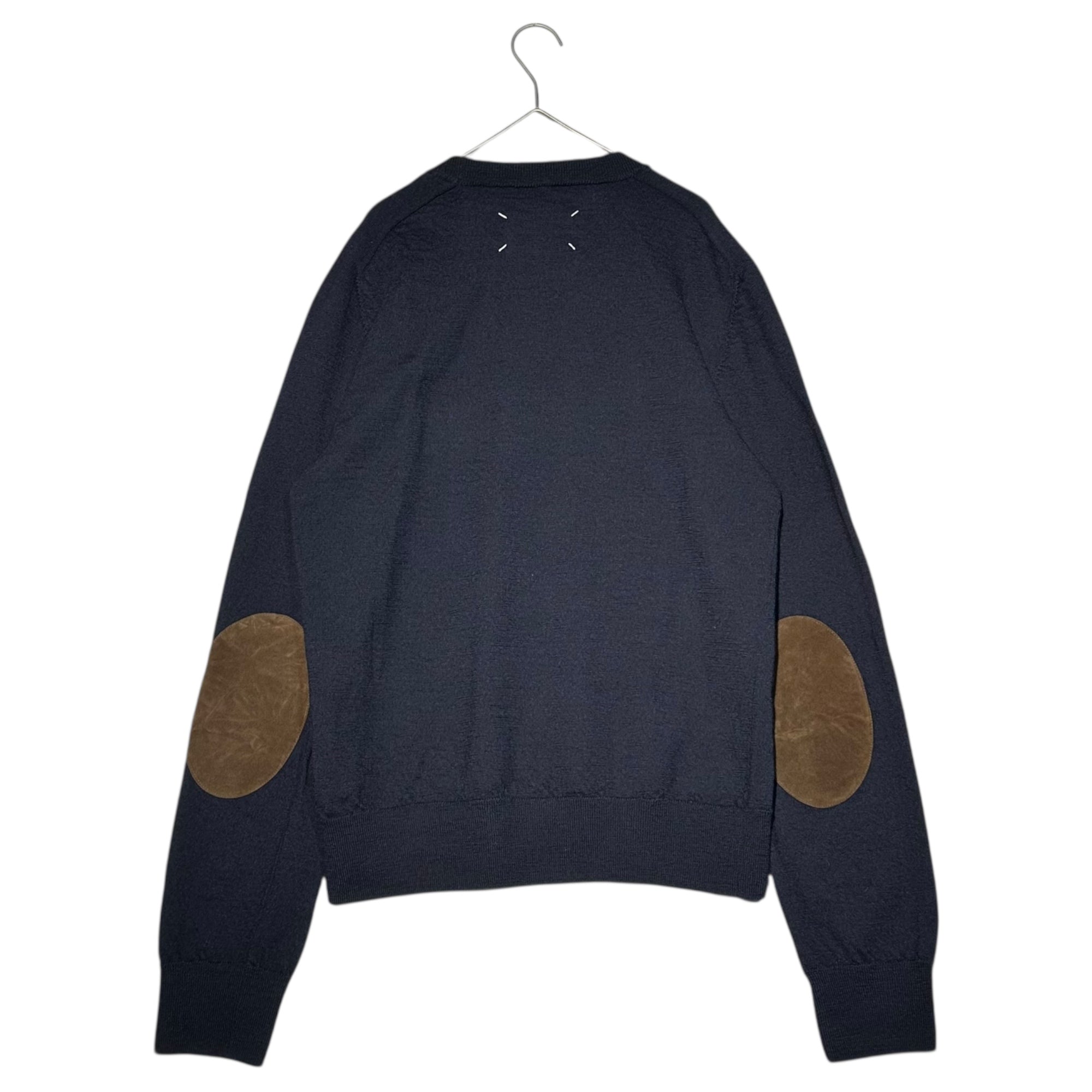 MAISON MARGIELA(メゾンマルジェラ) 25SS ELBOW PATCH WOOL SWEATER エルボー パッチ ウール セーター ニット S50HL0041 M ネイビー×ブラウン