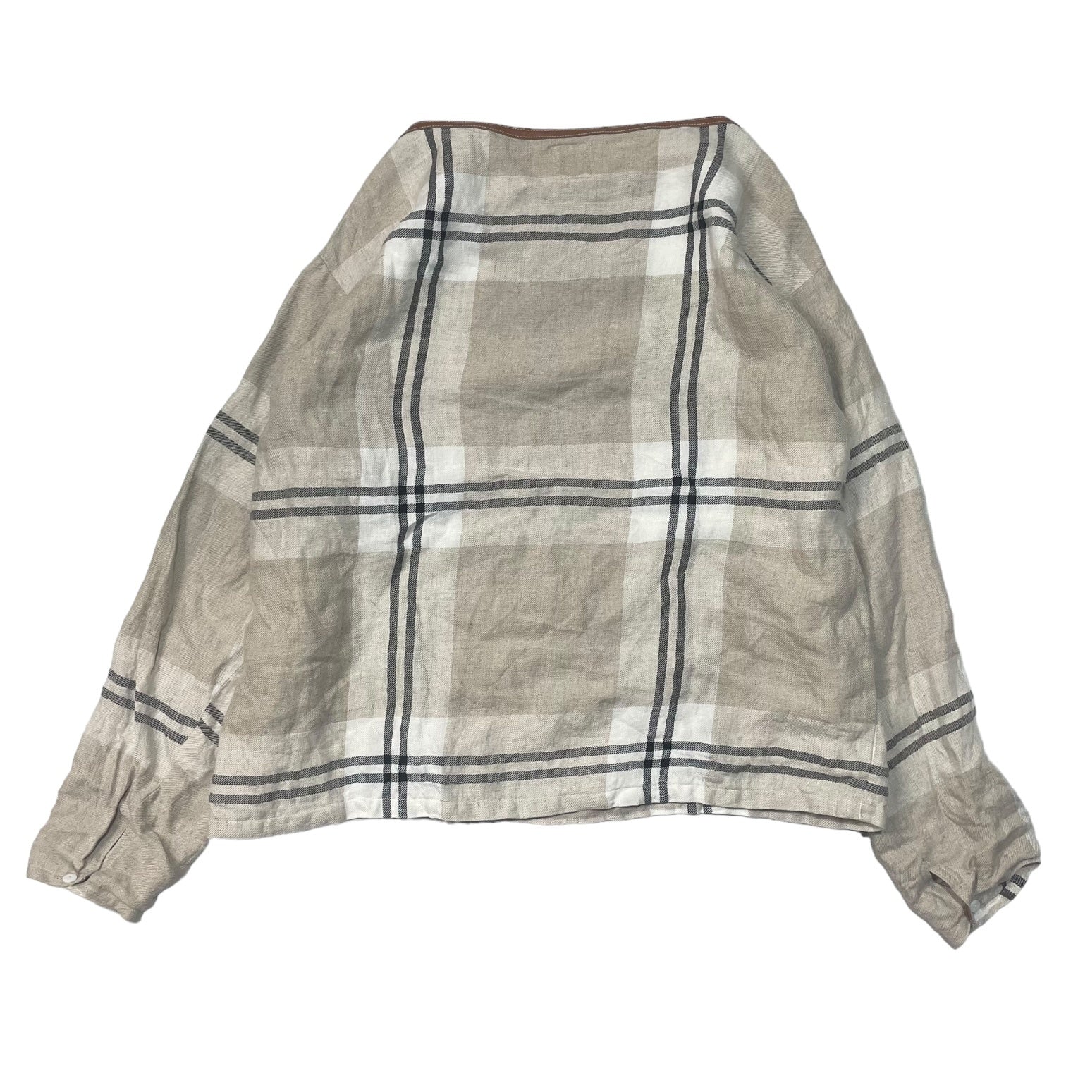SUNSEA(サンシー) 21SS LINEN CHECK BOAT-NECK SHIRT リネン チェック ボートネック シャツ 長袖 カットソー SIZE 2(M) アイボリー×ブラック