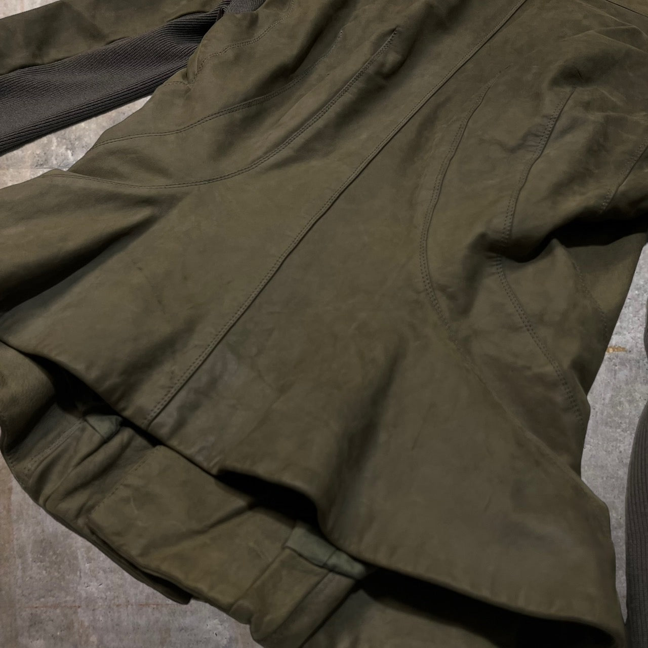 Rick Owens(リックオウエンス) rib knit leather jacket/リブニット切替スタンドカラーレザージャケット/ライダースジャケット RP9712/LT 40(Lサイズ程度) ブラウン