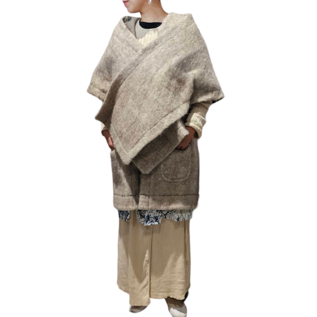 homspun(ホームスパン) レイヤードベスト SIZE FREE ベージュ×ホワイト×ブルー