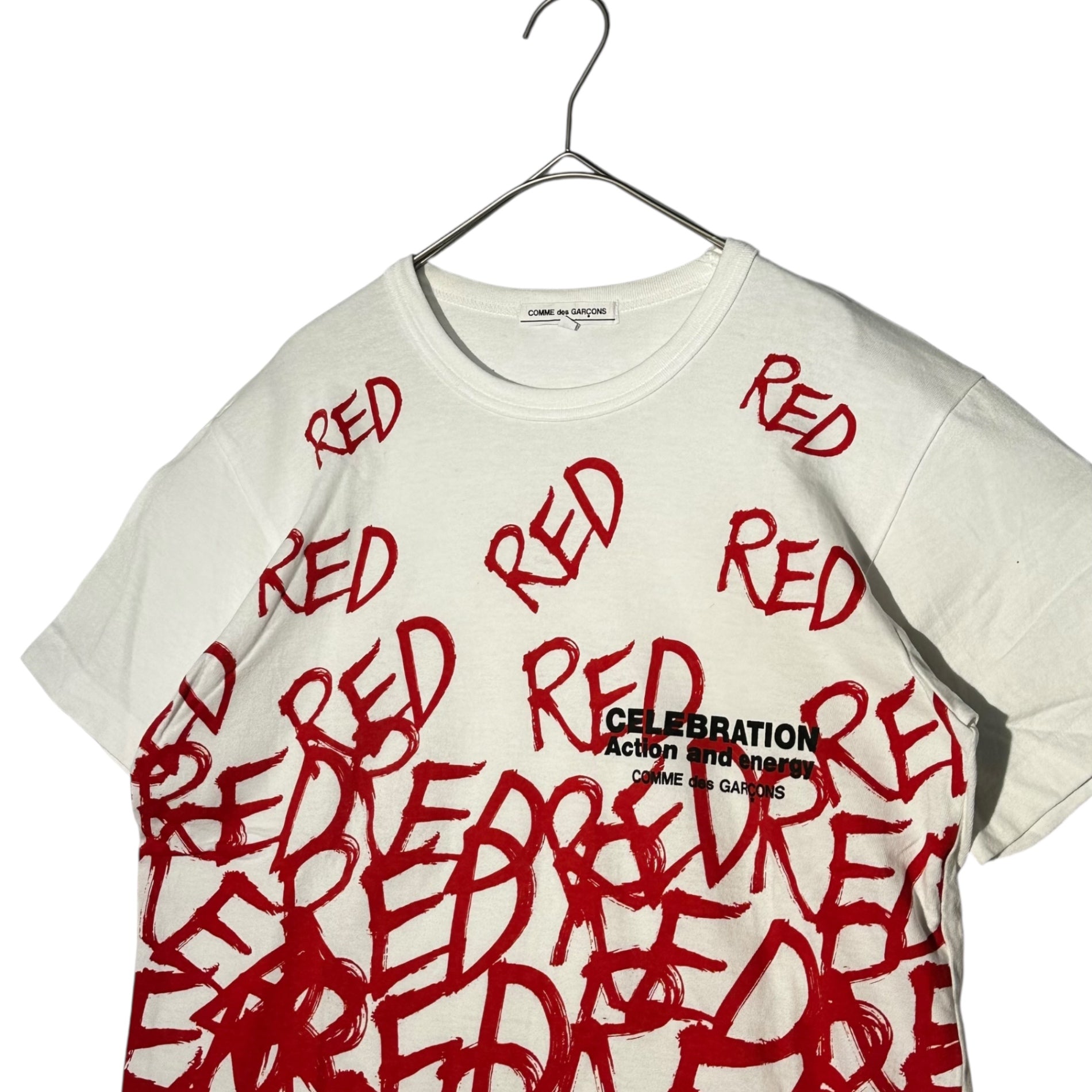 COMME des GARCONS(コムデギャルソン) 15AW "CELEBRATION Action and energy" RED S/S Tee ロゴ プリント Tシャツ OP-T001 M ホワイト×レッド AD2015