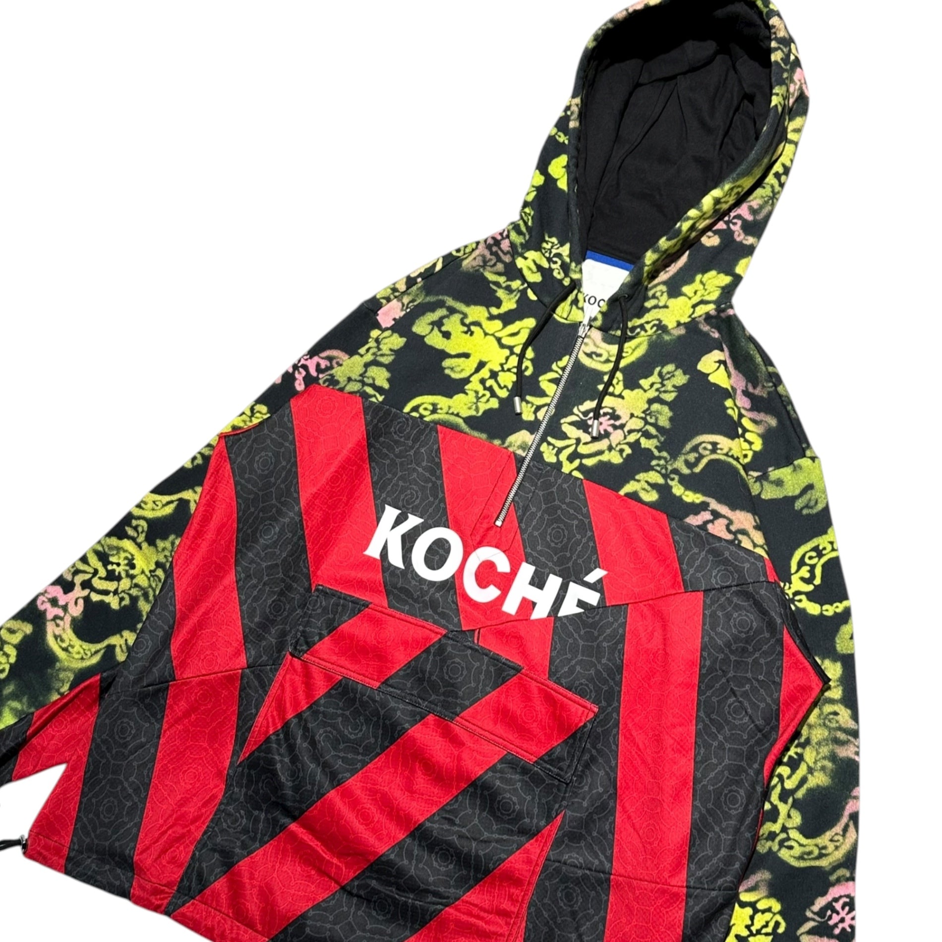 KOCHE × PUMA(コシェ × プーマ) Game Shirt-Style Half-Zip Hoodie with All-Over Print ゲームシャツ 切替 総柄 ハーフジップ パーカー SK3GU0008 S24395 M レッド×ブラック×イエロー