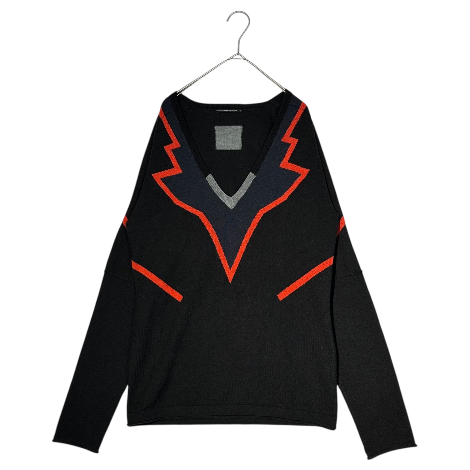 MARITHE FRANCOIS GIRBAUD(マリテフランソワジルボー) 00's V-neck wool design knit Vネック ウール デザイン ニット M7-8134 L ブラック×レッド